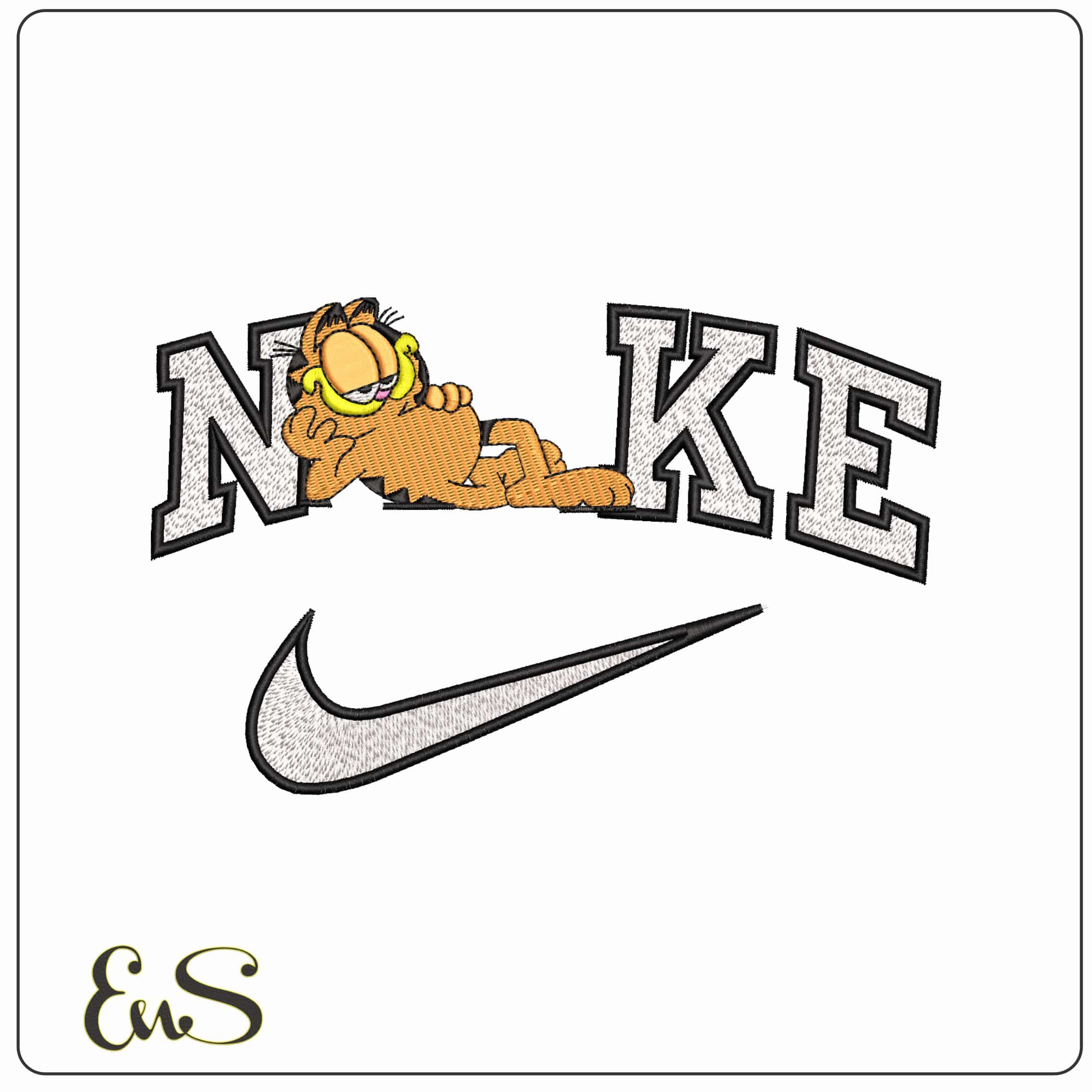 Nike Garfield laying down  - Elegant embroidery design file-instant download