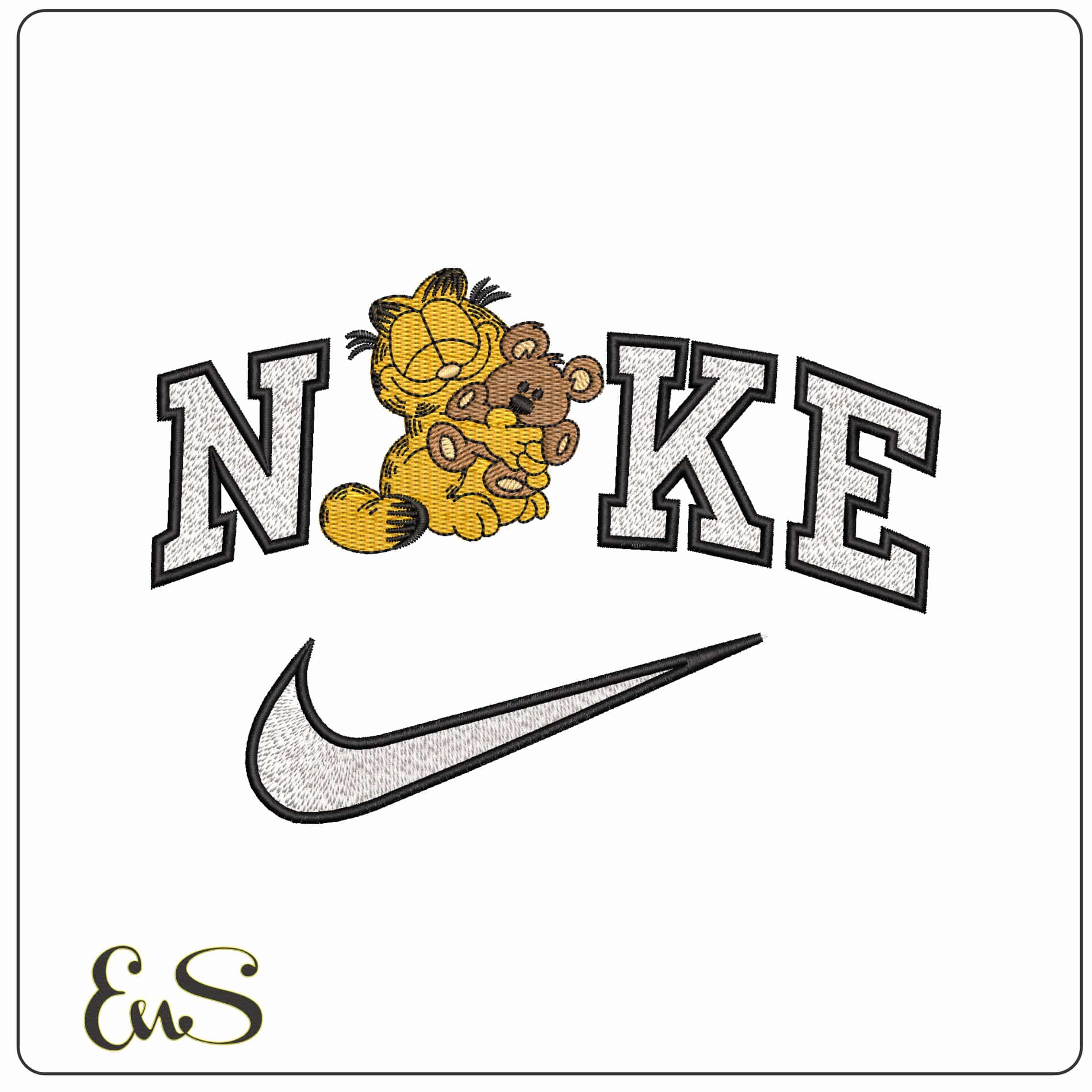 Nike Garfield shutting eyes cuddle Teddy  - Elegant embroidery design file-instant download