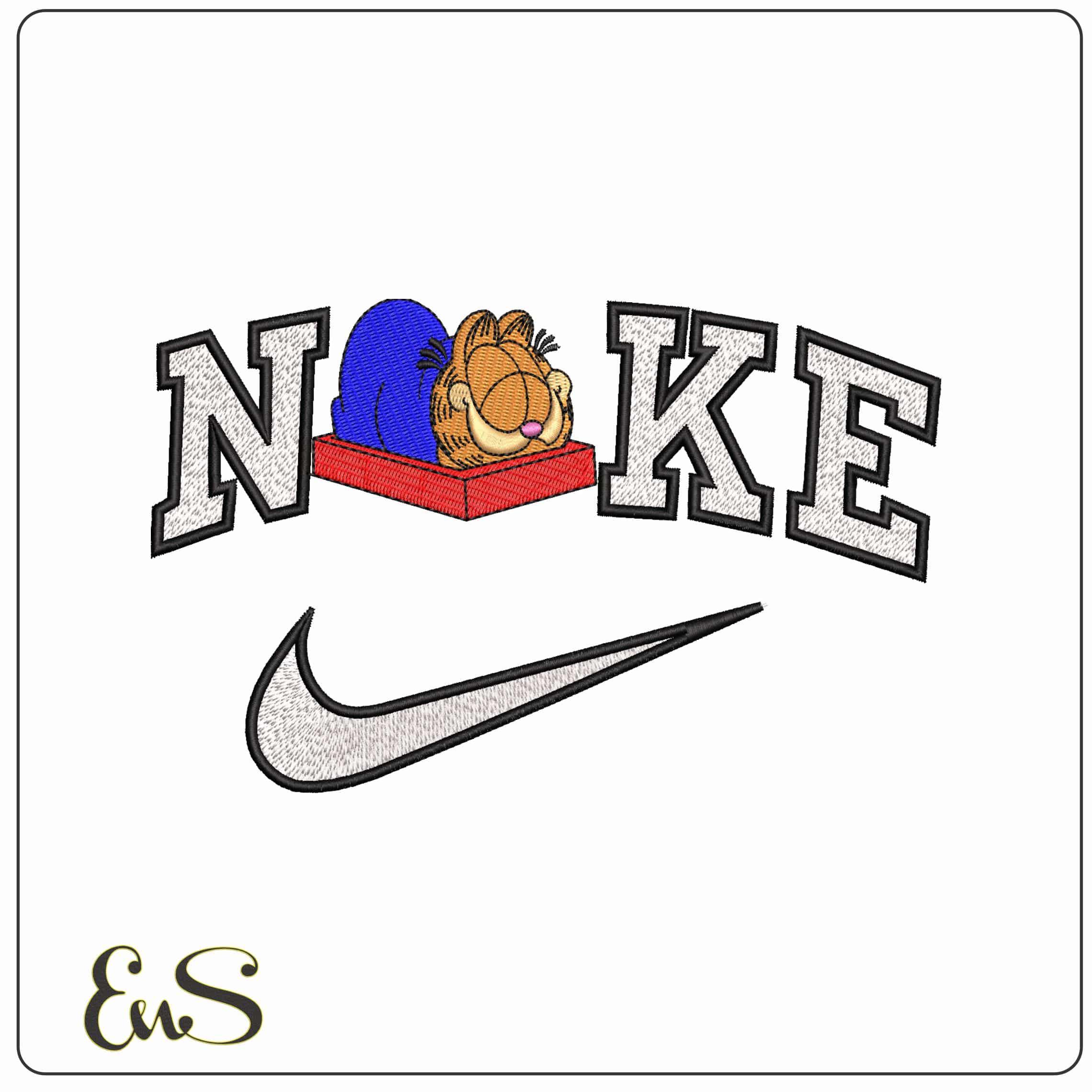 Nike Garfield Sleeping in Box  - Elegant embroidery design file-instant download