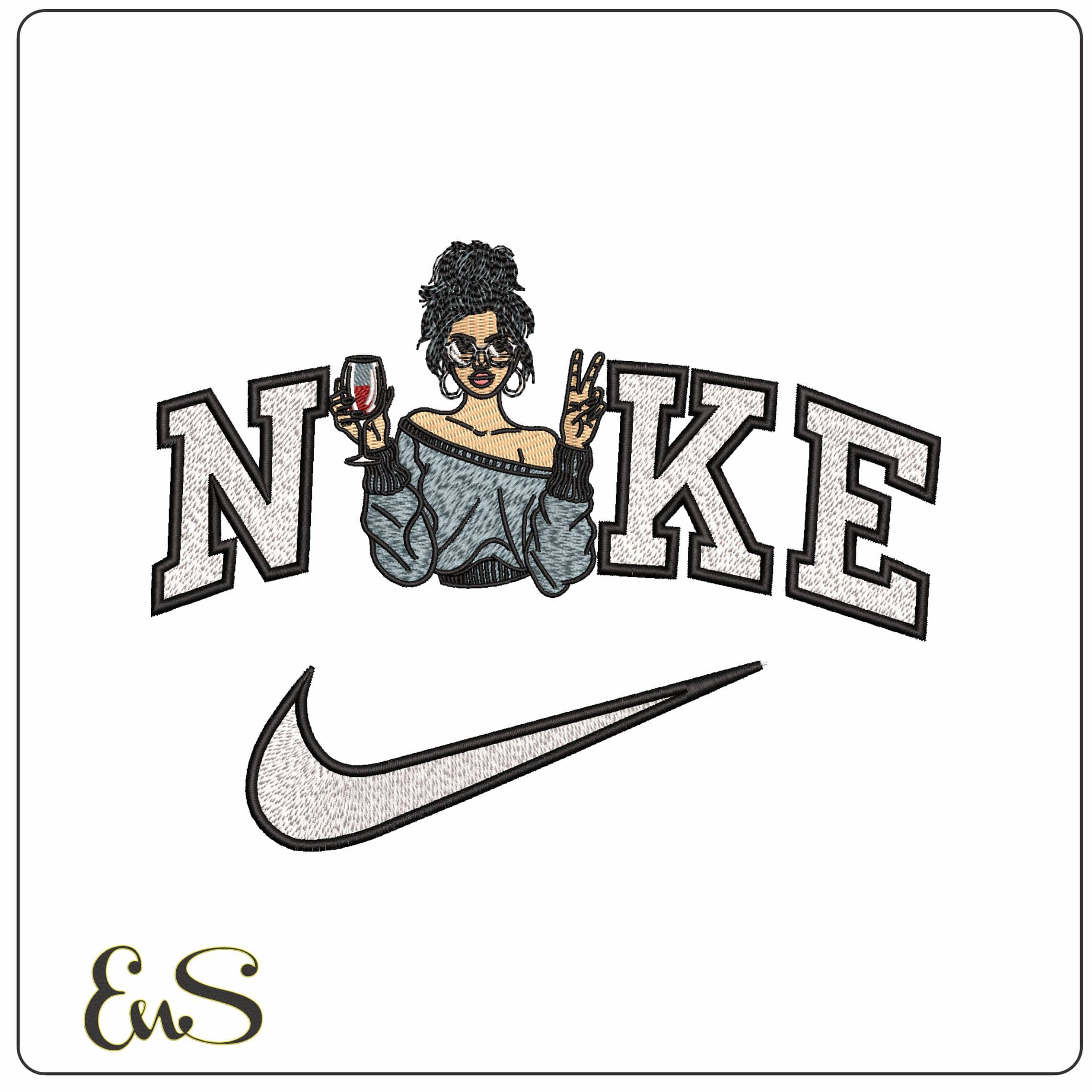 Nike Girl Salute with Red wine  - Elegant embroidery design file-instant download