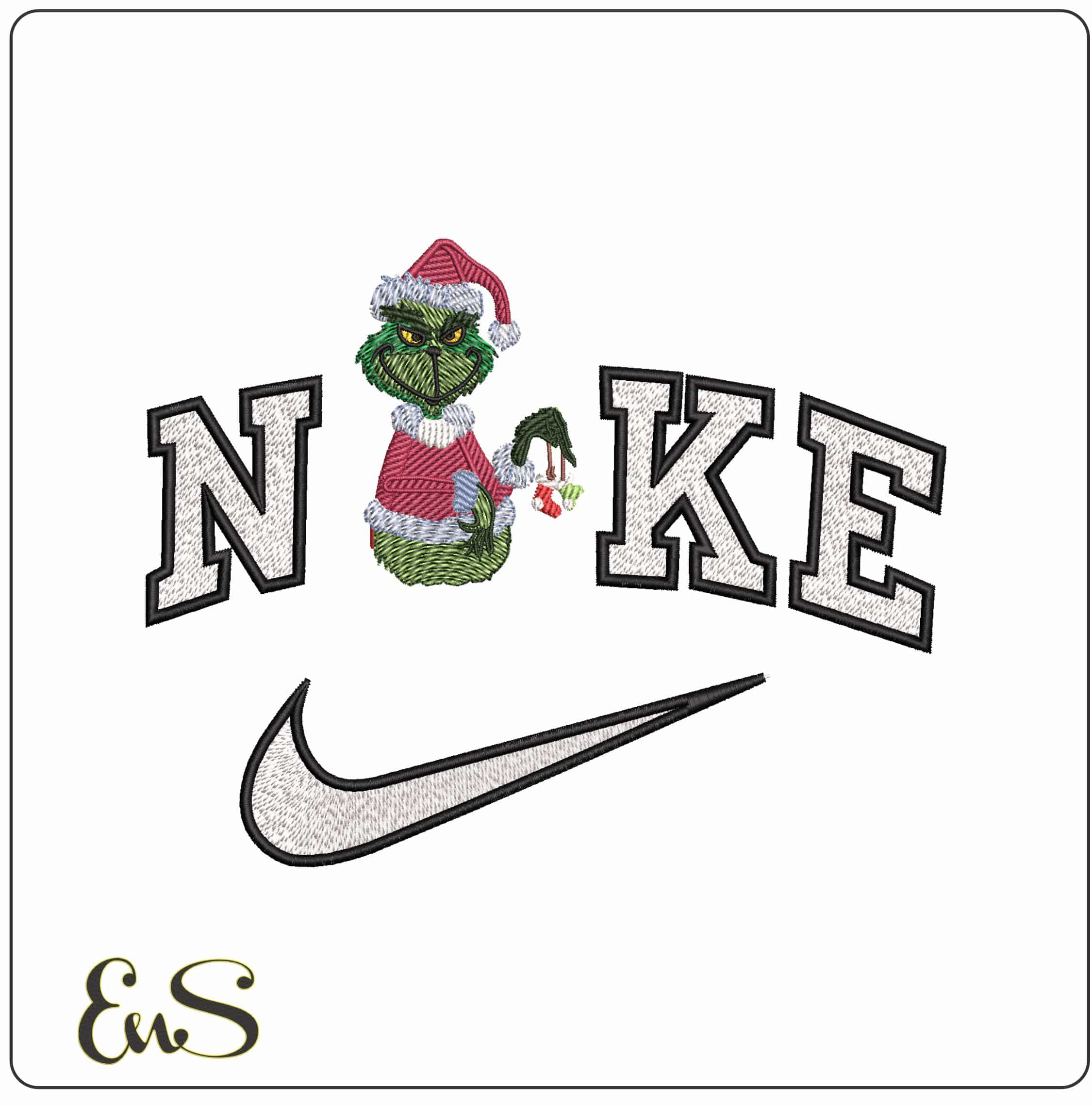 Nike Grinch with stocking - Elegant embroidery design file-instant download