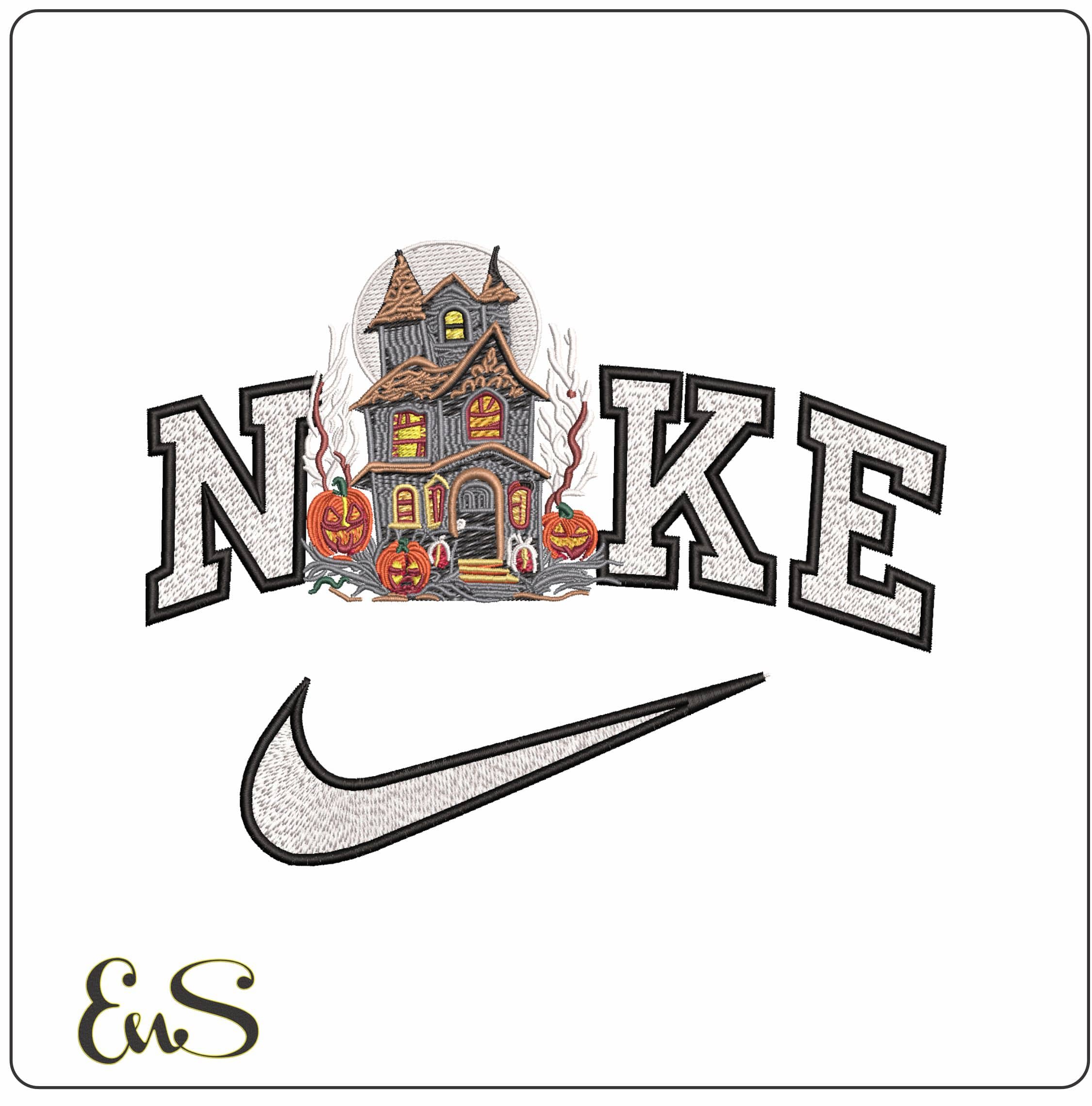 Nike Halloween Haunted House - Elegant embroidery design file-instant download