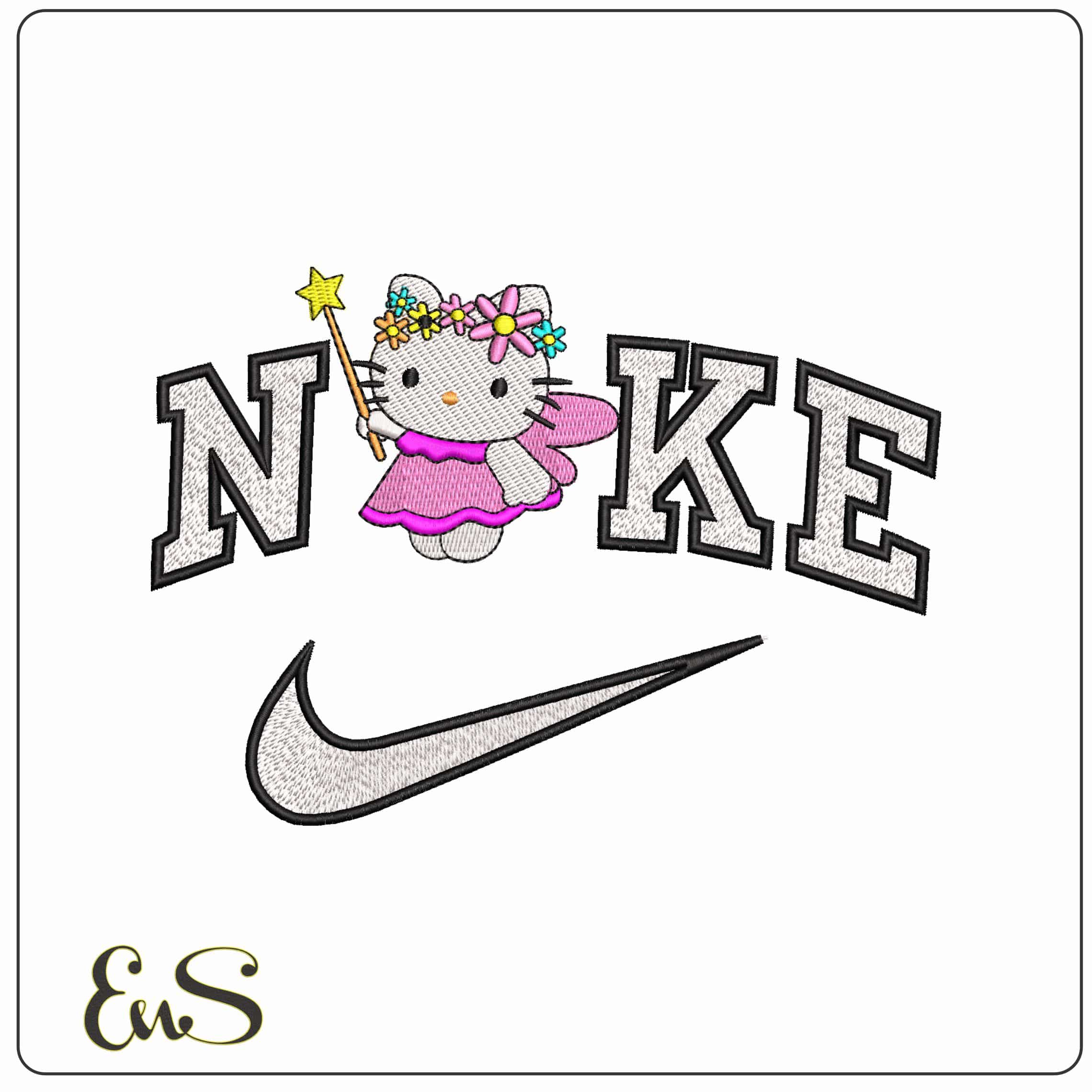Nike Hello Kitty Fairy - Elegant embroidery design file-instant download