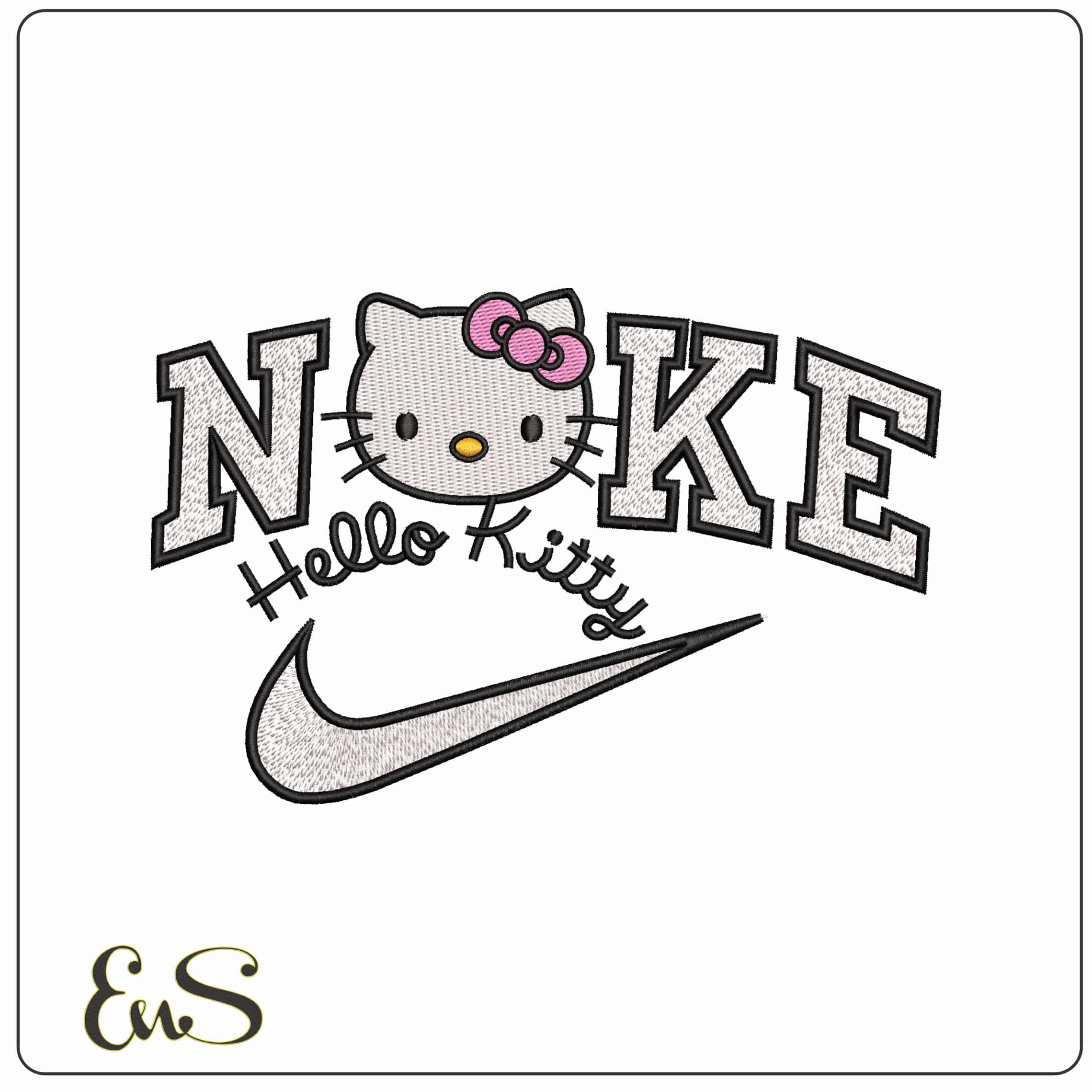 Nike Hello Kitty Name and Face - Elegant embroidery design file-instant download