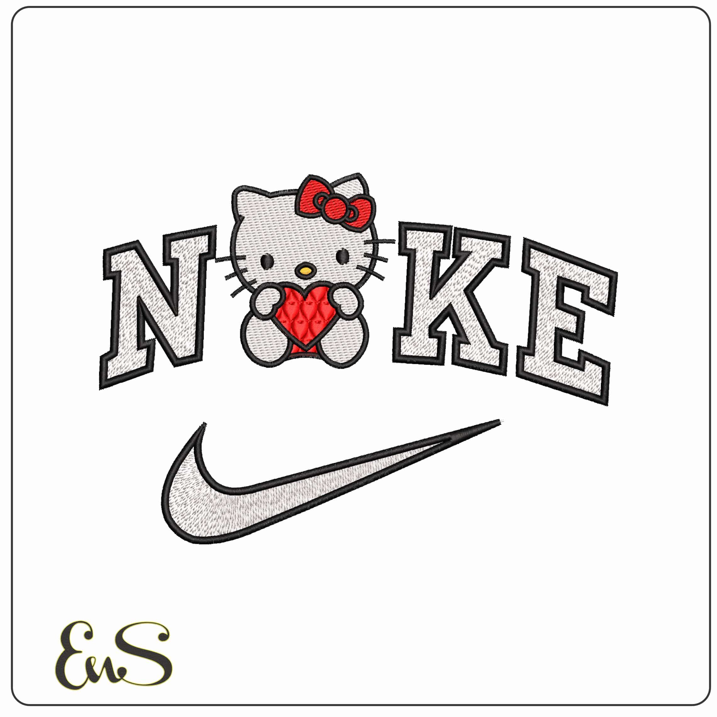 Nike Hello Kitty sitting down With Heart - Elegant embroidery design file-instant download