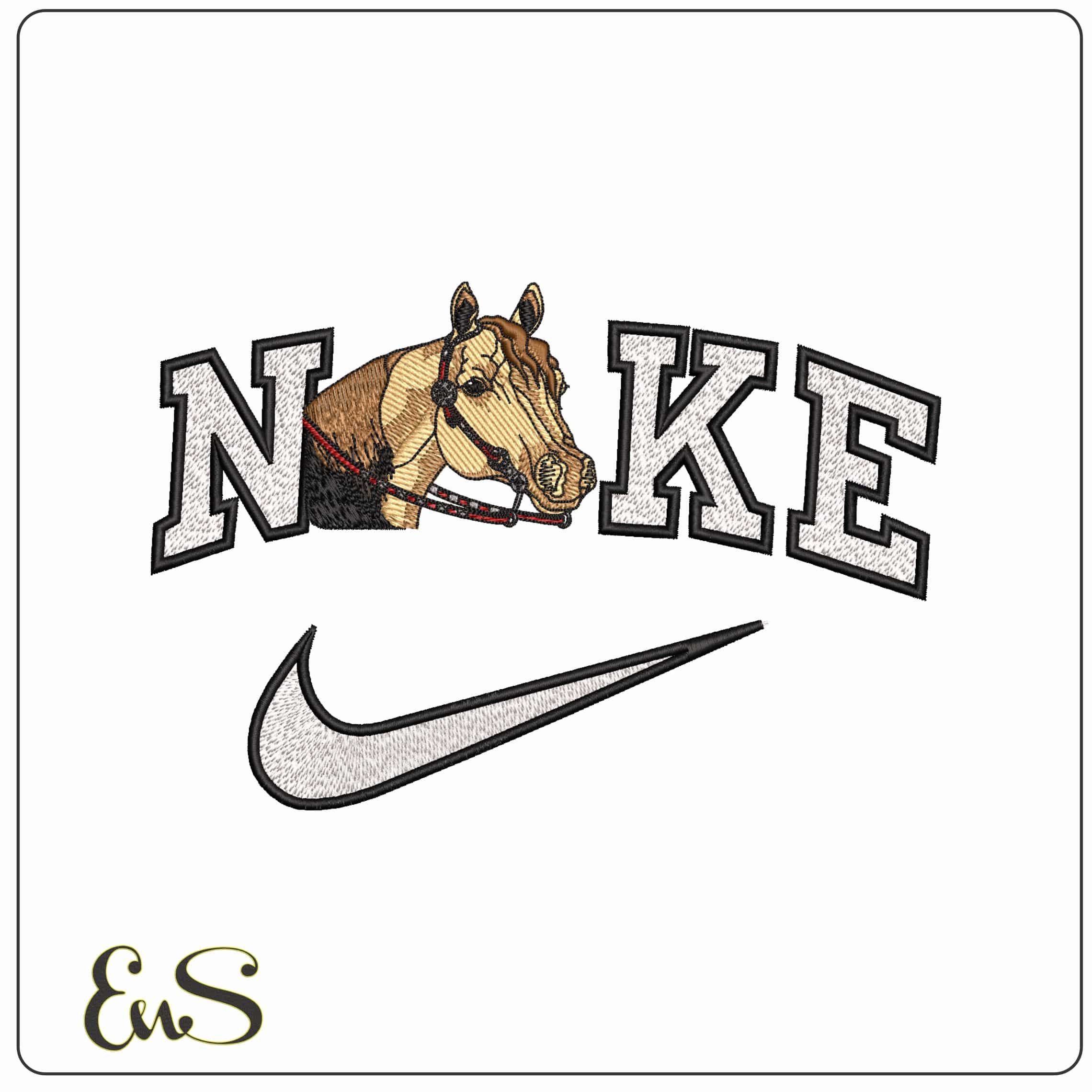 Nike Horse Head with Reins  - Elegant embroidery design file-instant download