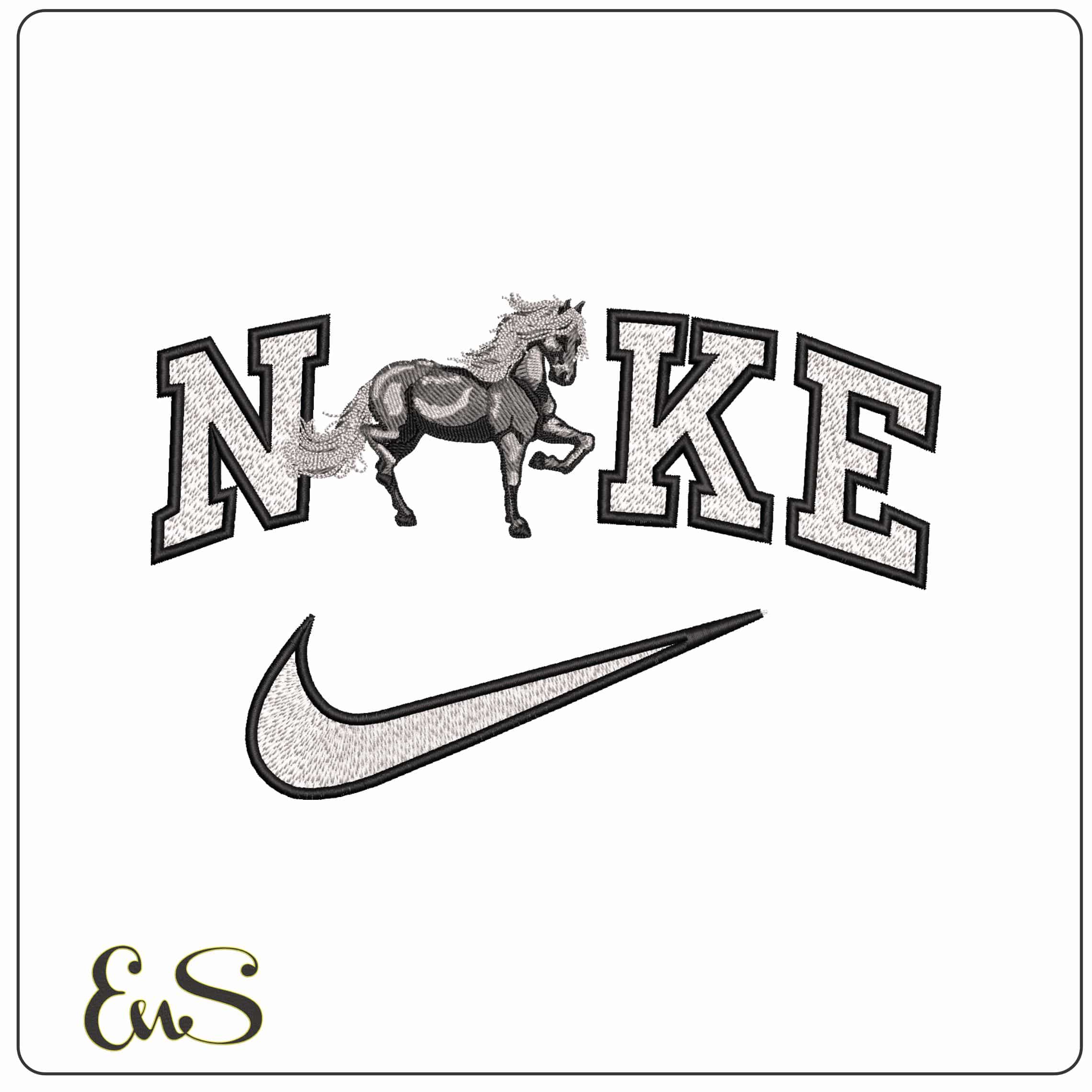 Nike Horse Trotting on Grass  - Elegant embroidery design file-instant download