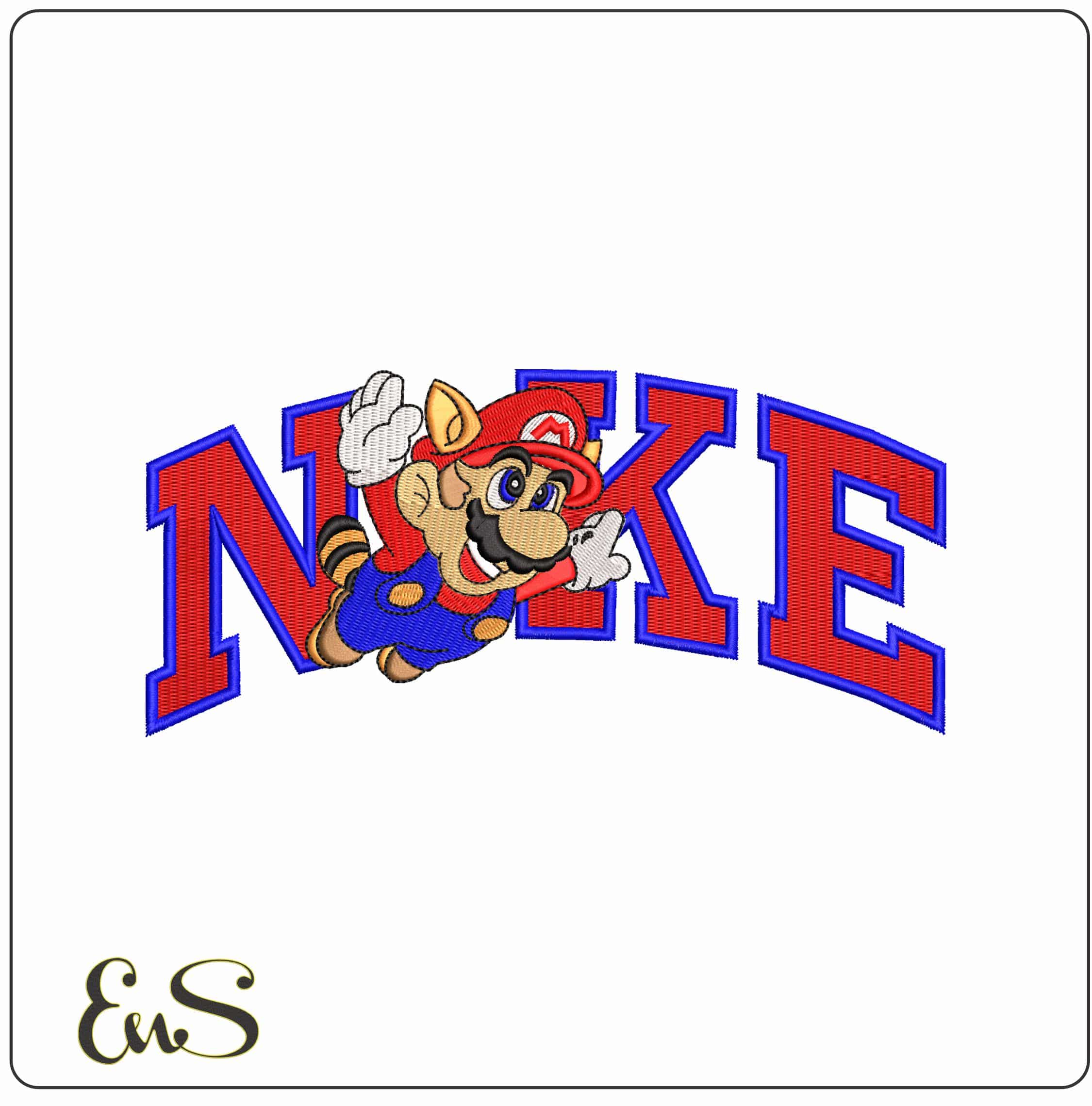 Nike Mario Flying Pose with Raccoon Tail  - Elegant embroidery design file-instant download