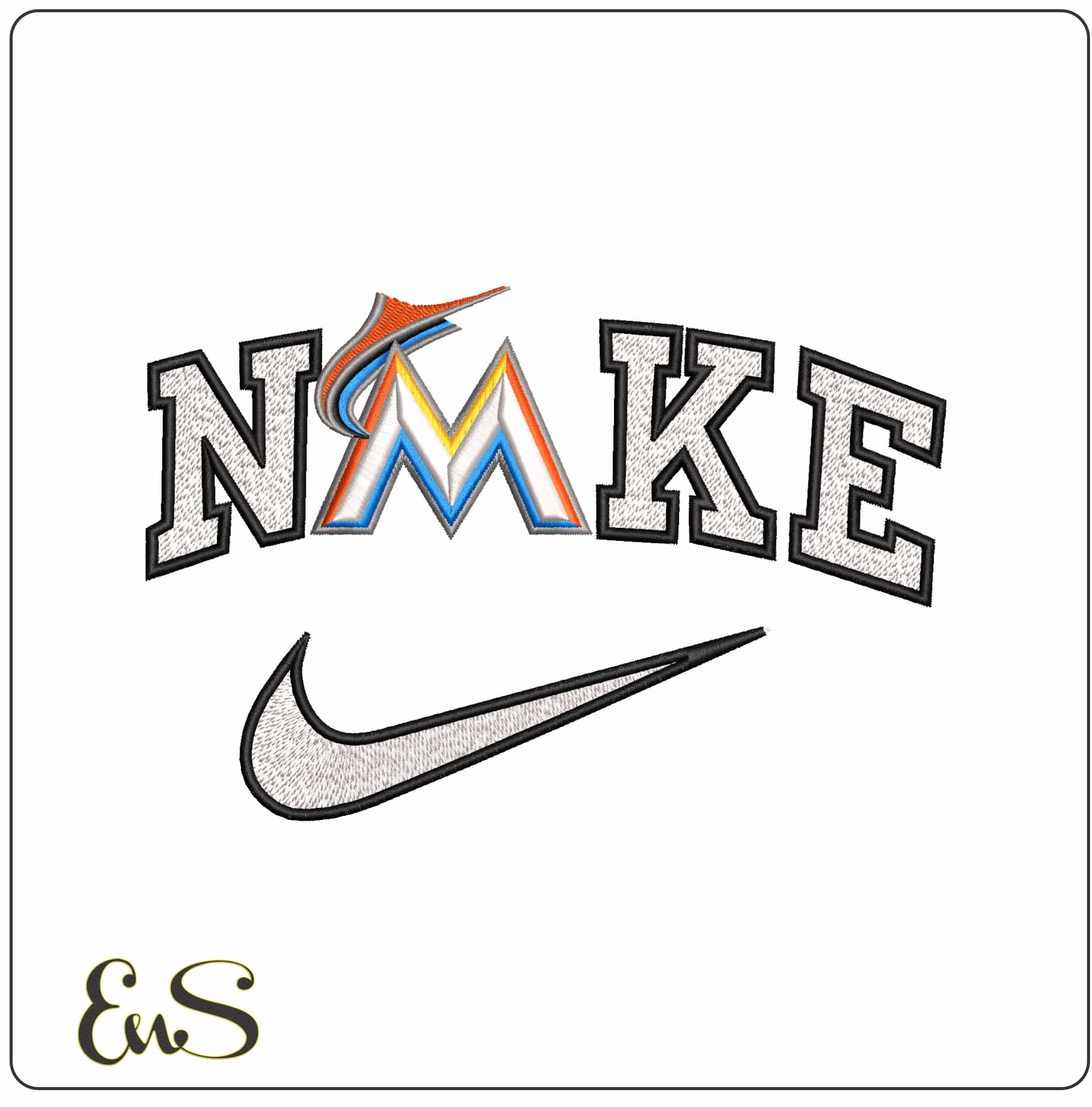 Nike Miami Marlins MLB - Elegant embroidery design file-instant download