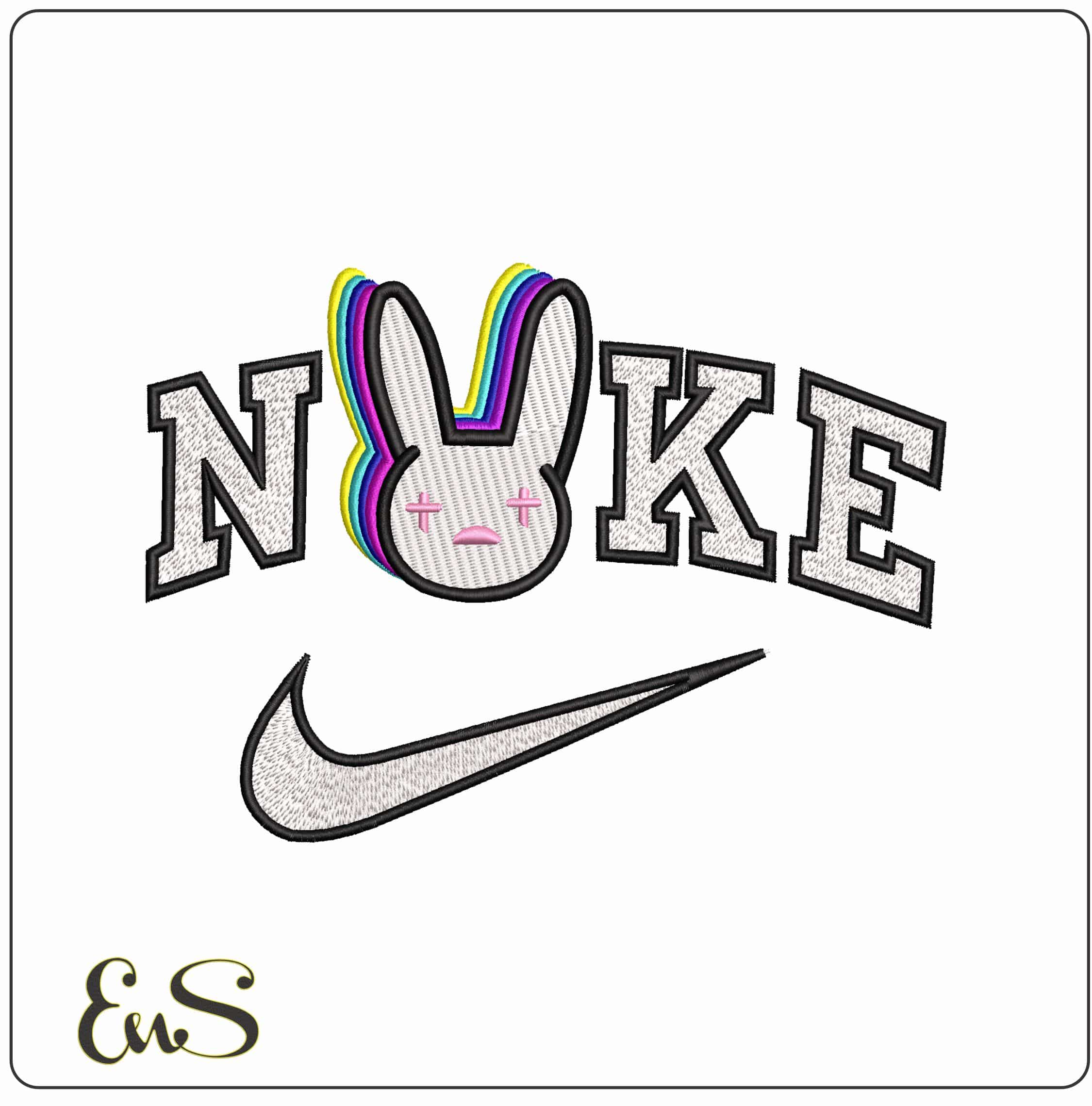 Nike Multicolored Bad Bunny - Elegant embroidery design file-instant download