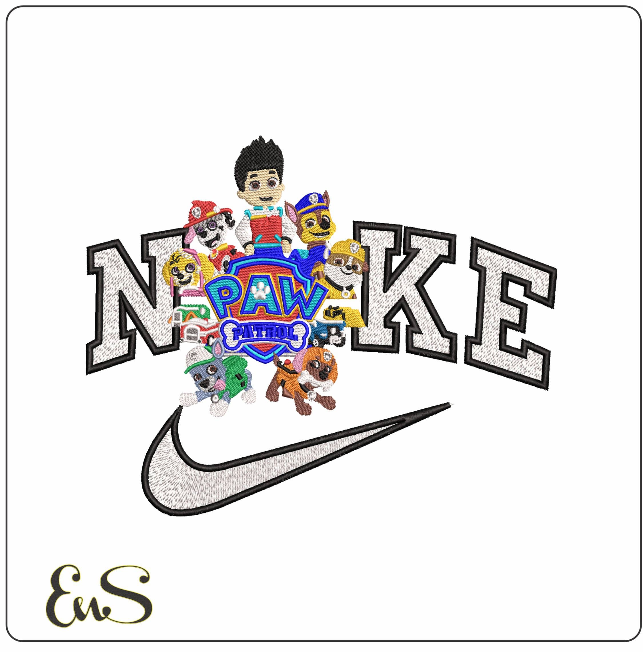 Nike Paw Patrol characters round Logo - Elegant embroidery design file-instant download