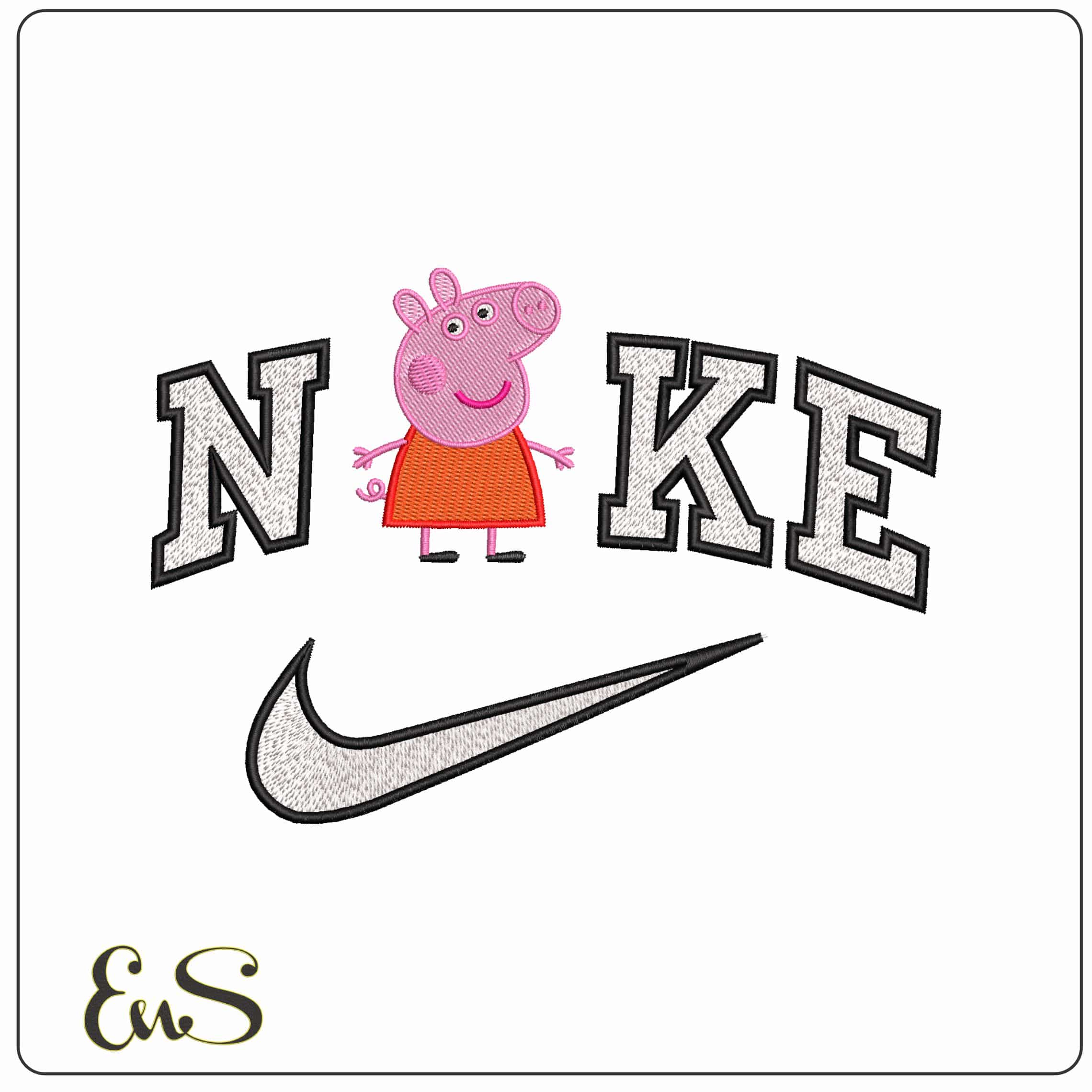 Nike Pepper Pig - Elegant embroidery design file-instant download