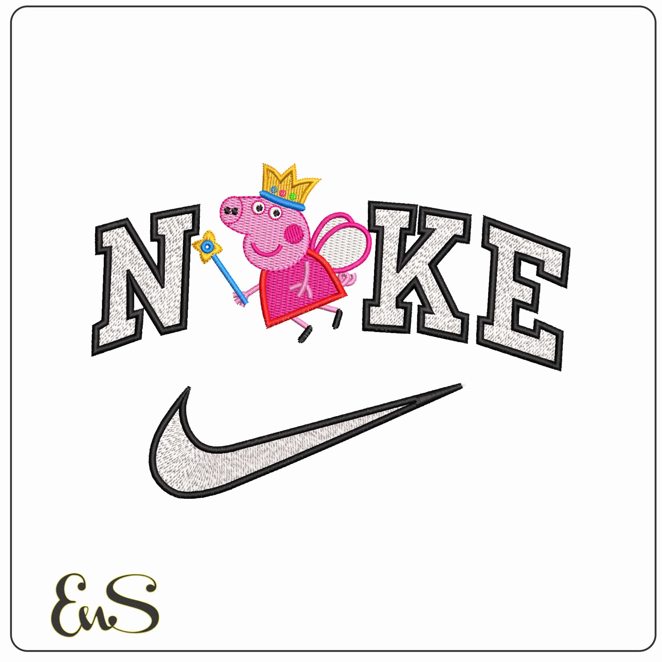 Nike Pepper Pig Fairy Flying - Elegant embroidery design file-instant download