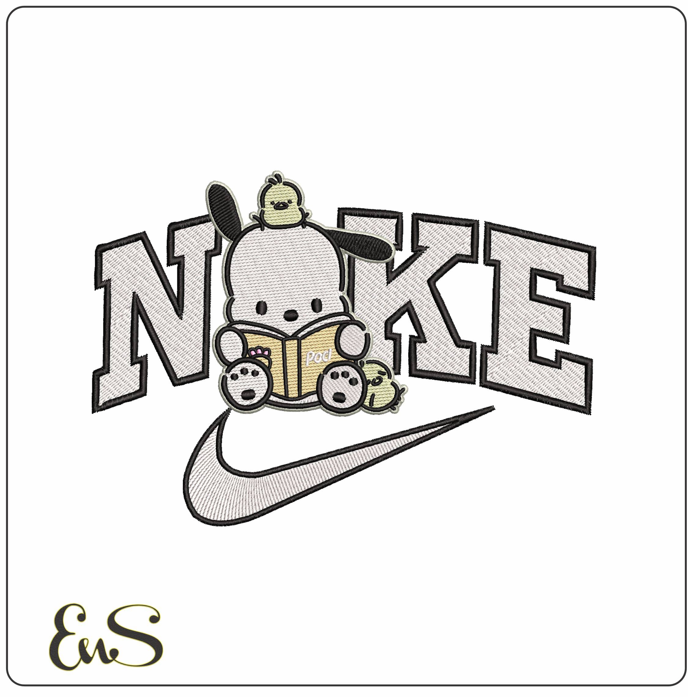 Nike Pochacco Reading a Book - Elegant embroidery design file-instant download