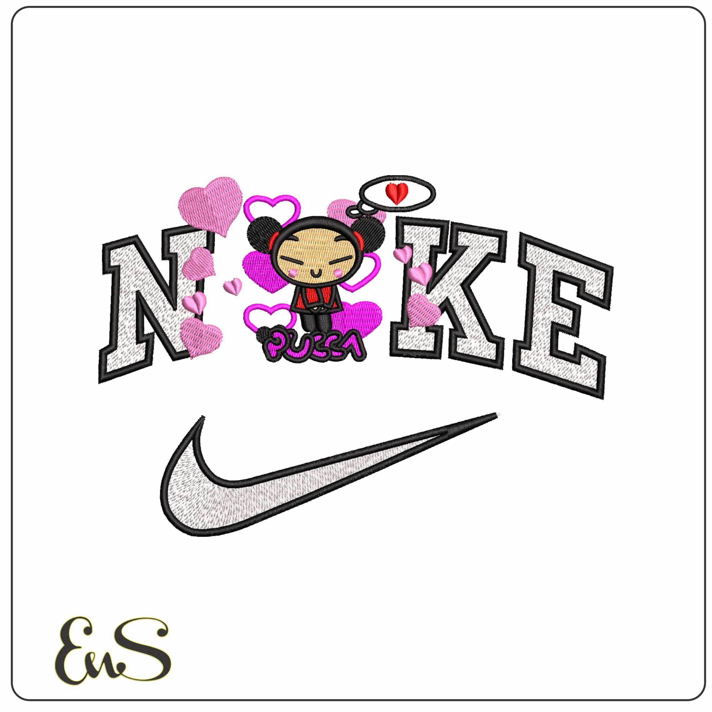 Nike Pucca Pink Purple love hearts Anime - Elegant embroidery design file-instant download