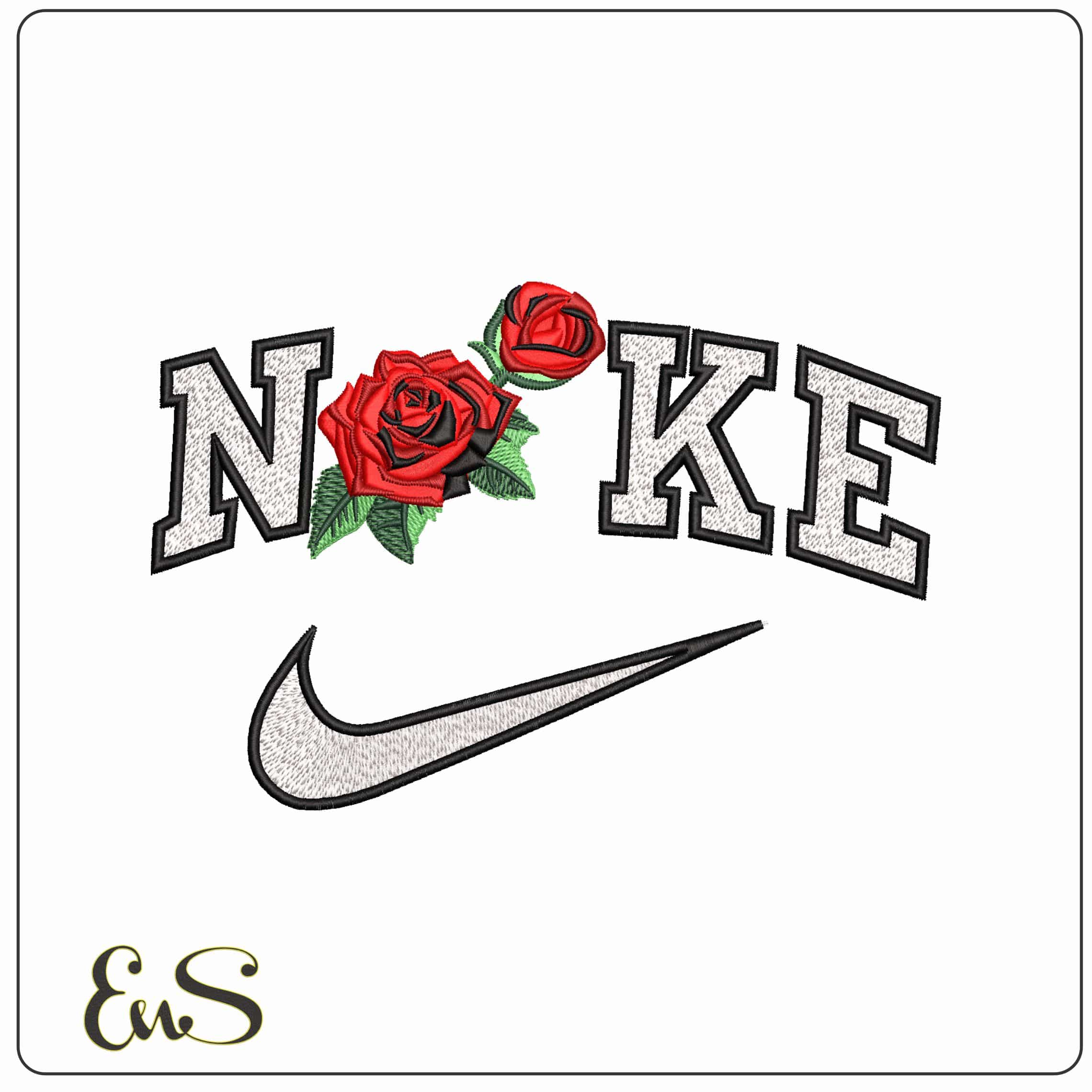 Nike Red Roses - Elegant embroidery design file-instant download