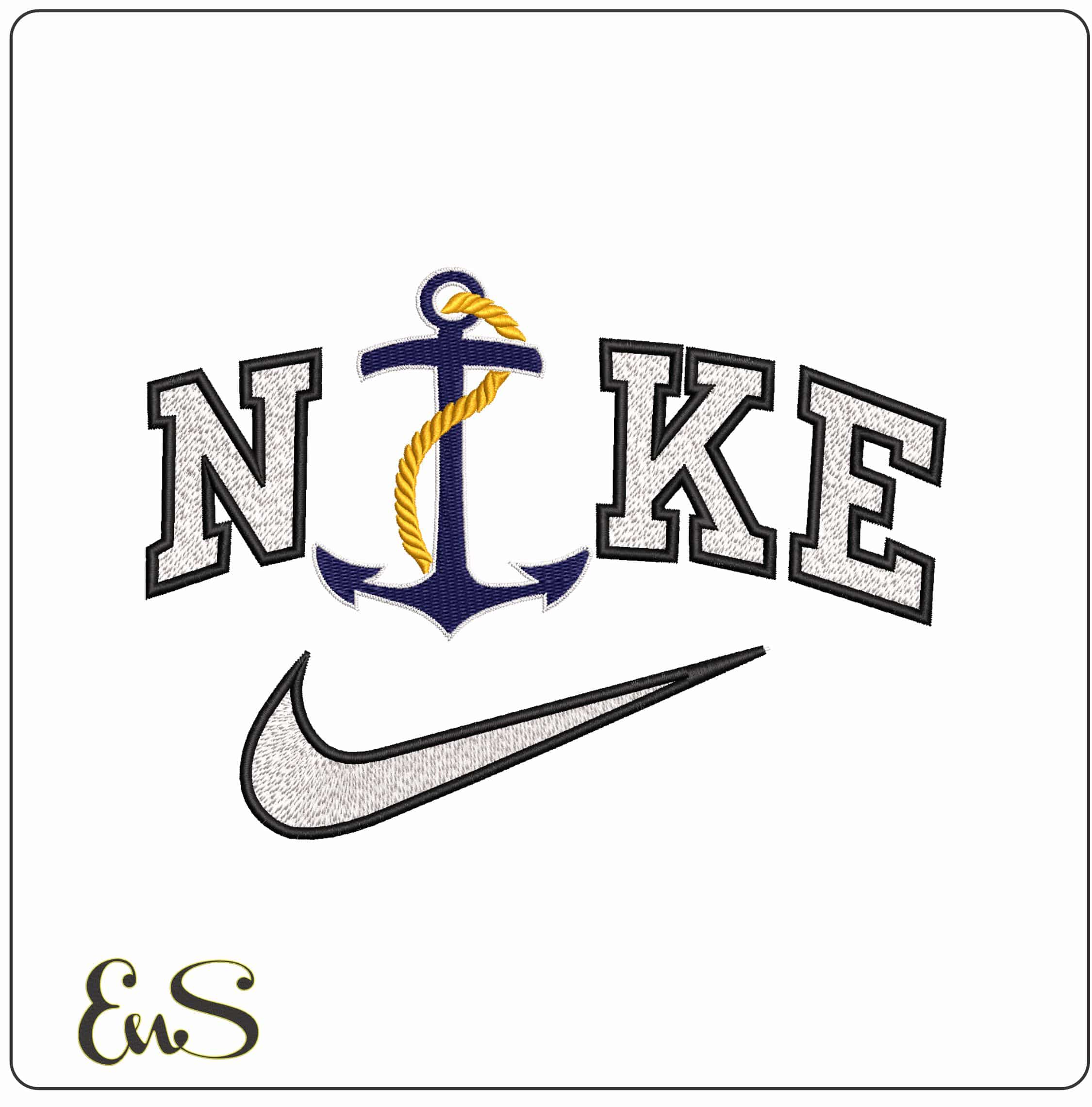Nike Silver Anchor with Rope - Elegant embroidery design file-instant download