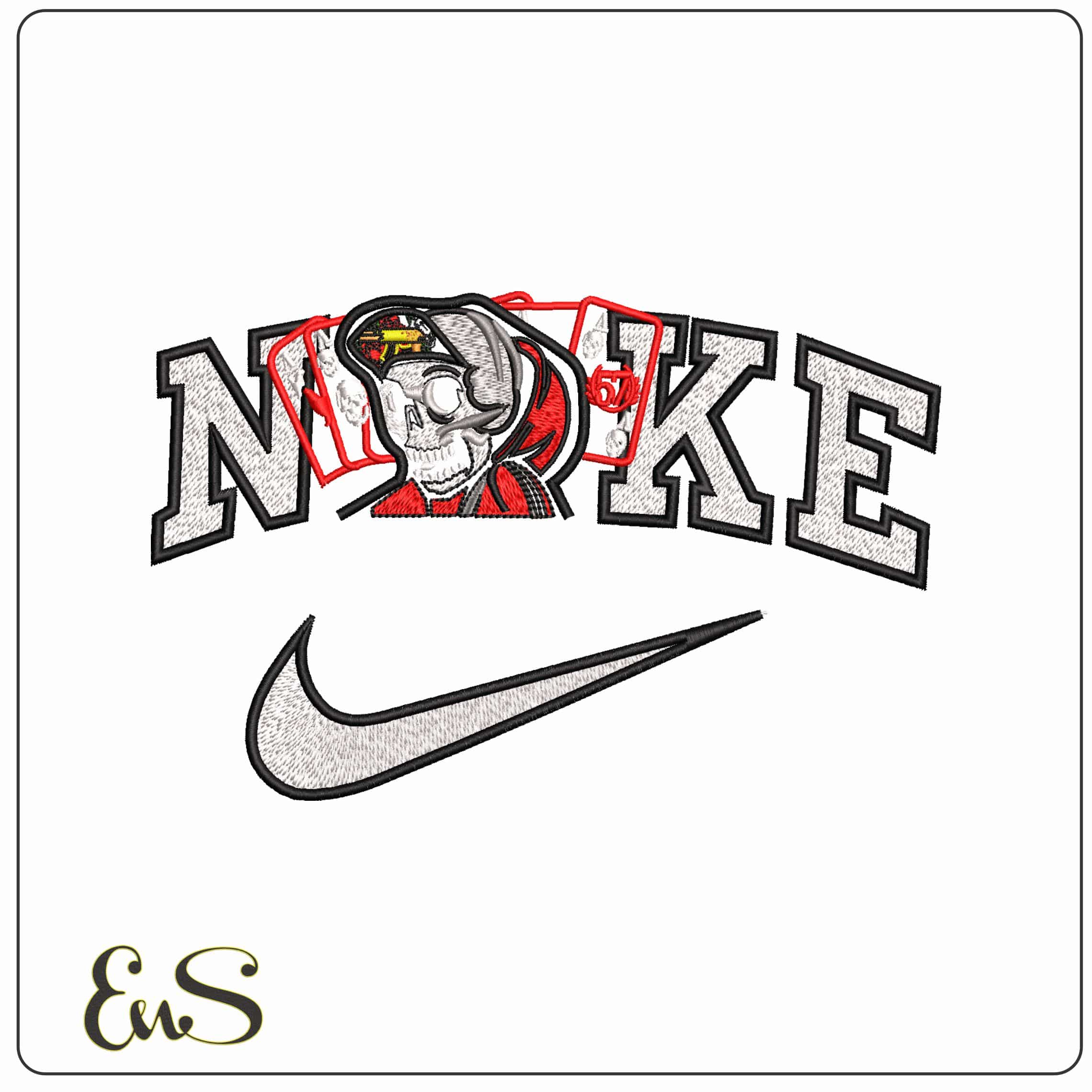 Nike Skeleton Skull with Card - Elegant embroidery design file-instant download