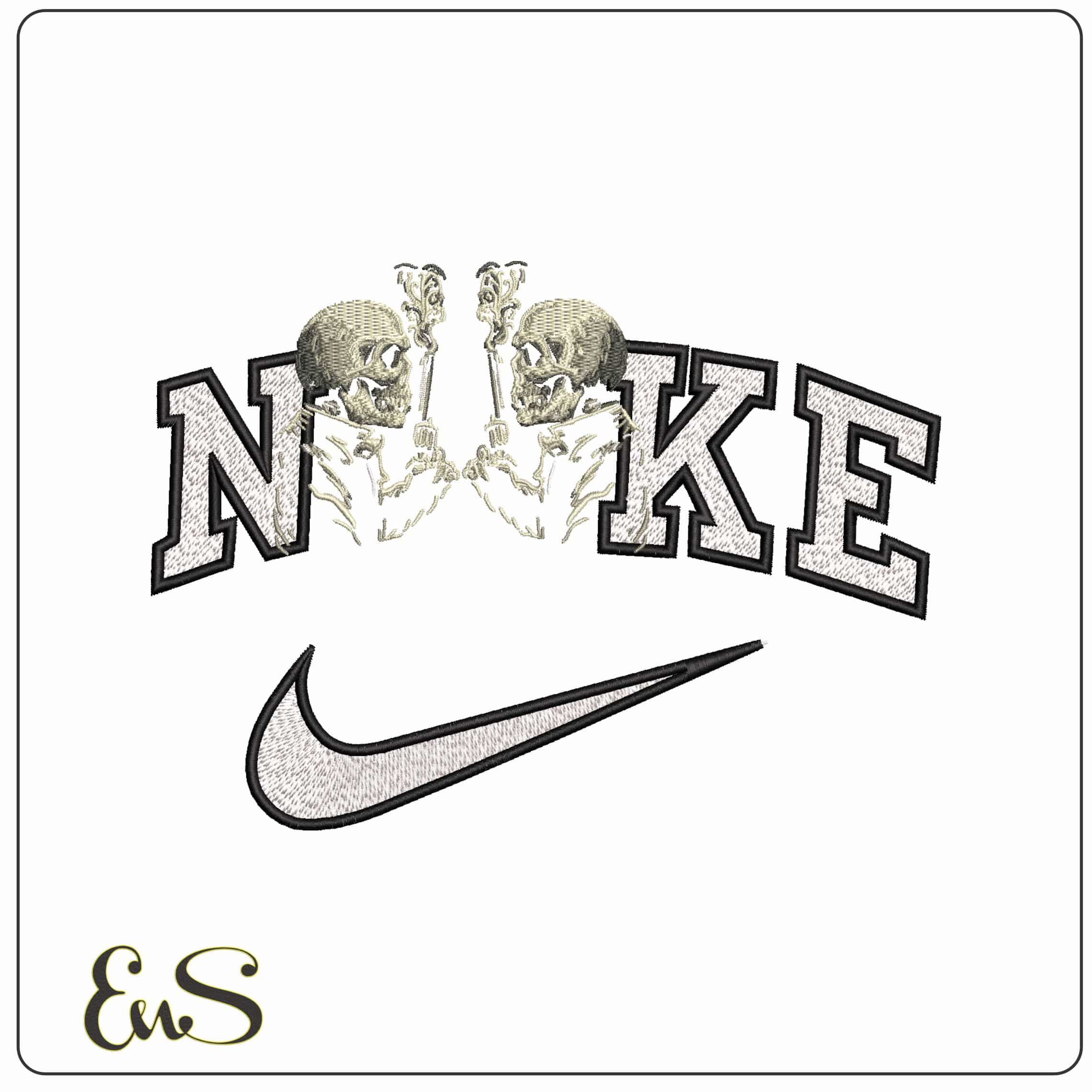 Nike Skeleton with Pistols - Elegant embroidery design file-instant download