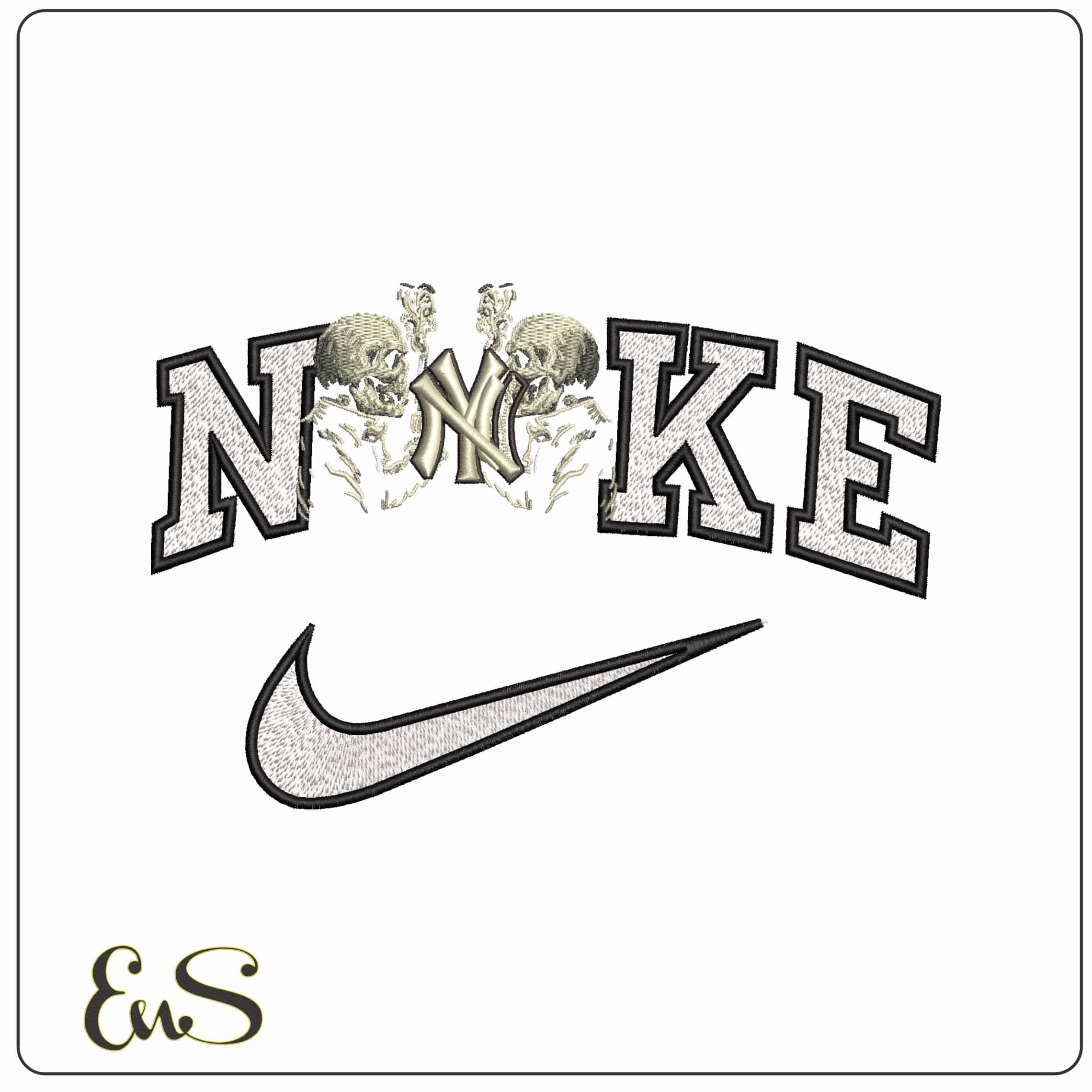 Nike Skeleton with Pistols NY New York - Elegant embroidery design file-instant download