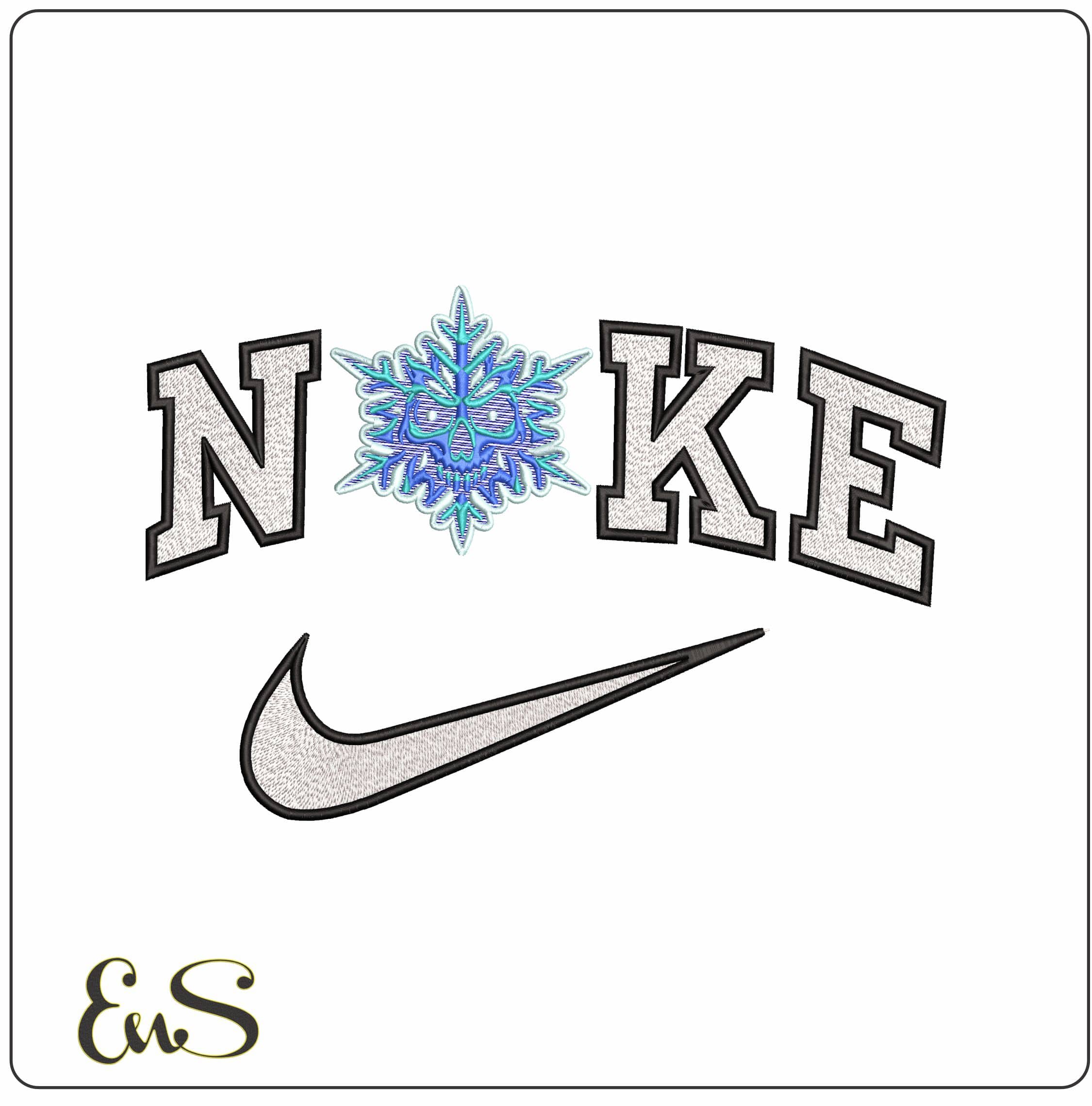 Nike Snowflake Skull - Elegant embroidery design file-instant download
