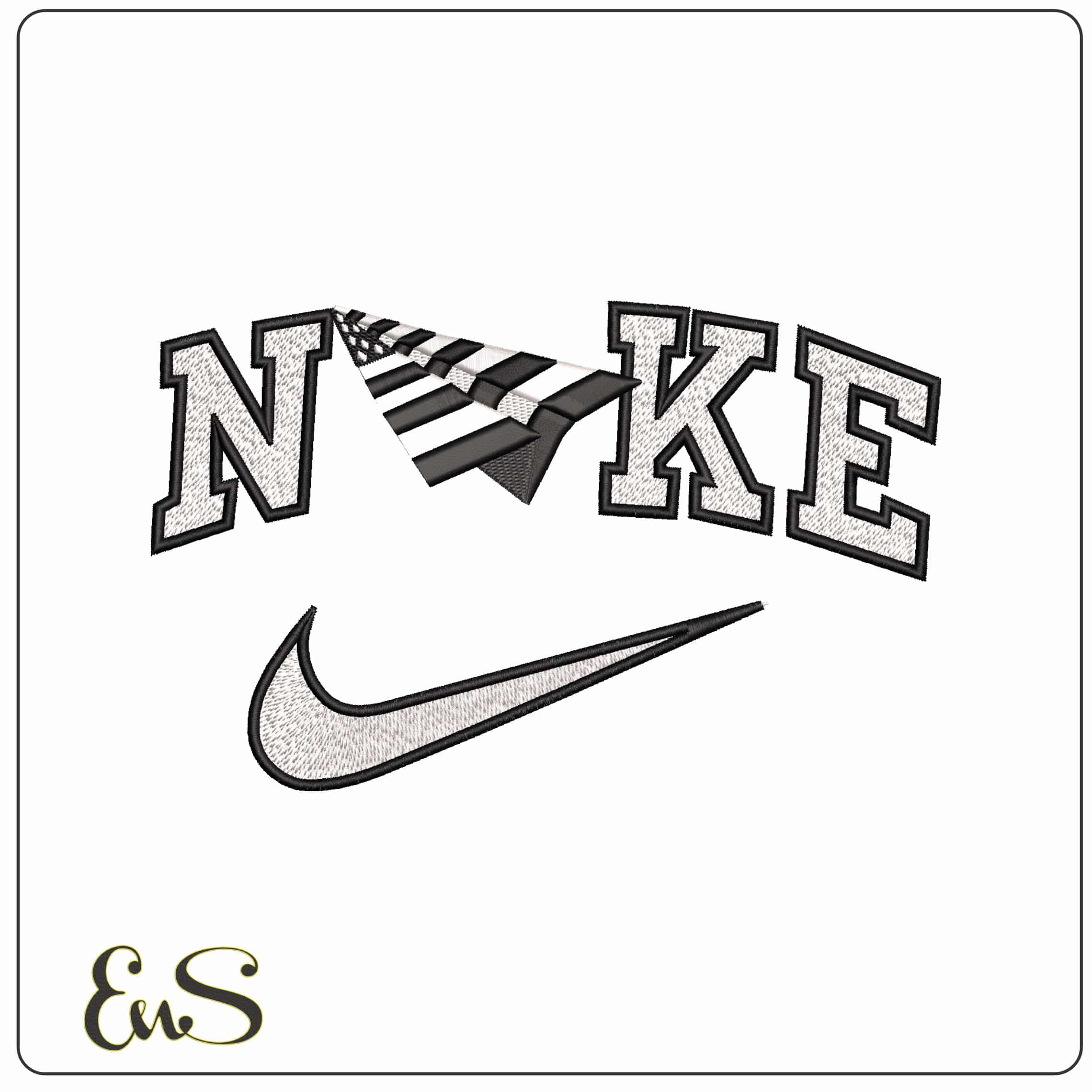 Nike USA Flag Paper Airplane black and white  - Elegant embroidery design file-instant download