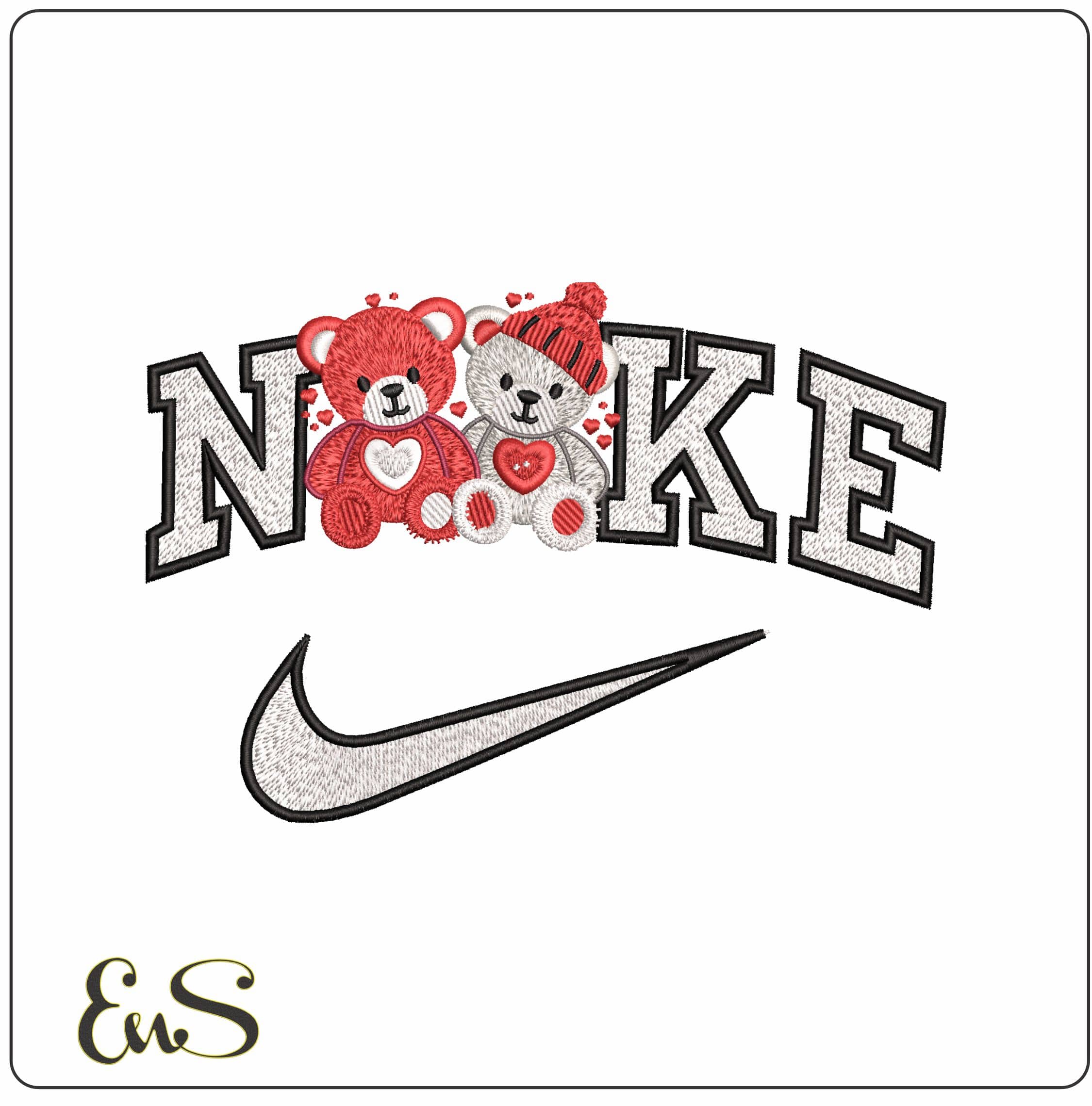 Nike Valentine Bears - Elegant embroidery design file-instant download