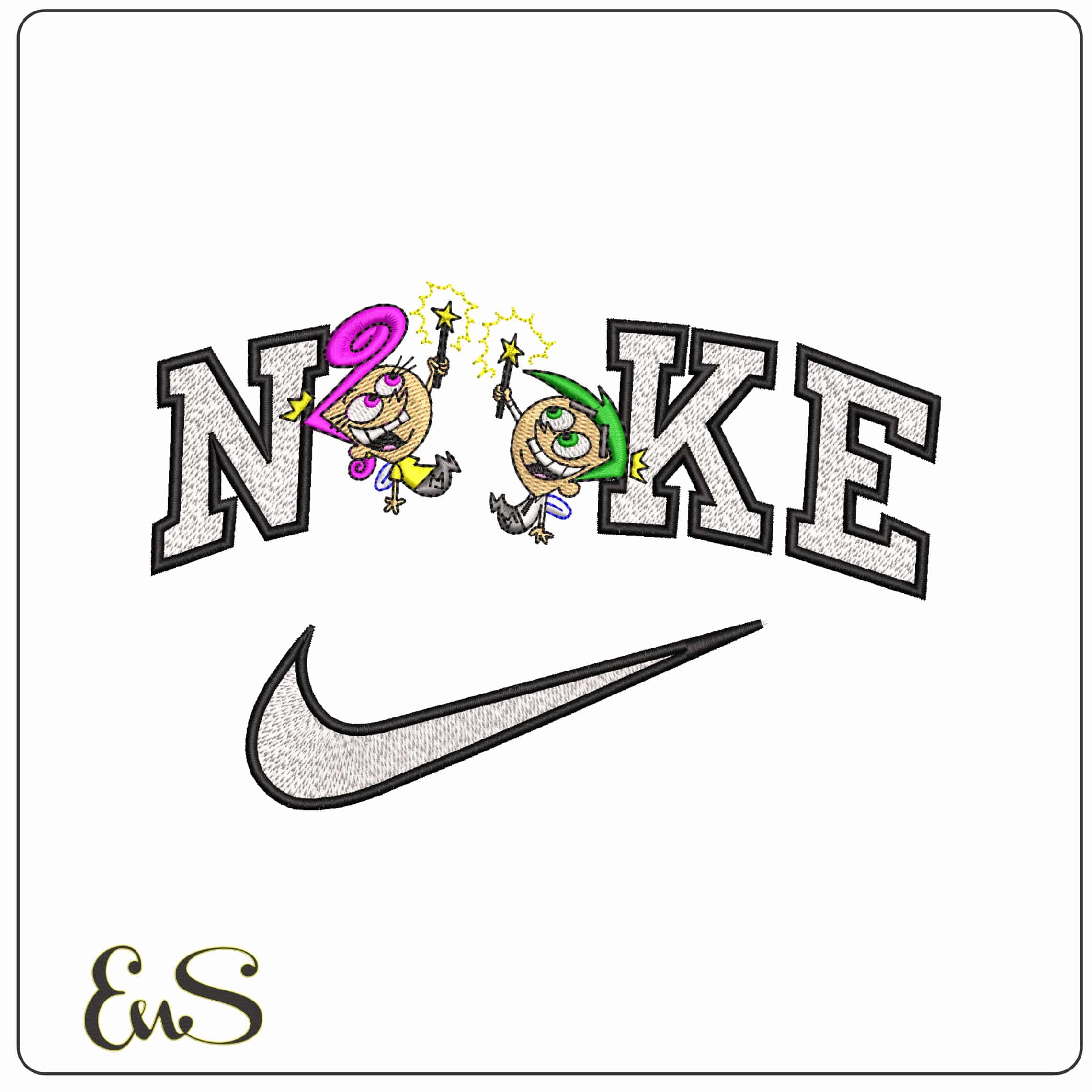 Nike Wanda and Cosmo The Oddparents - Elegant embroidery design file-instant download