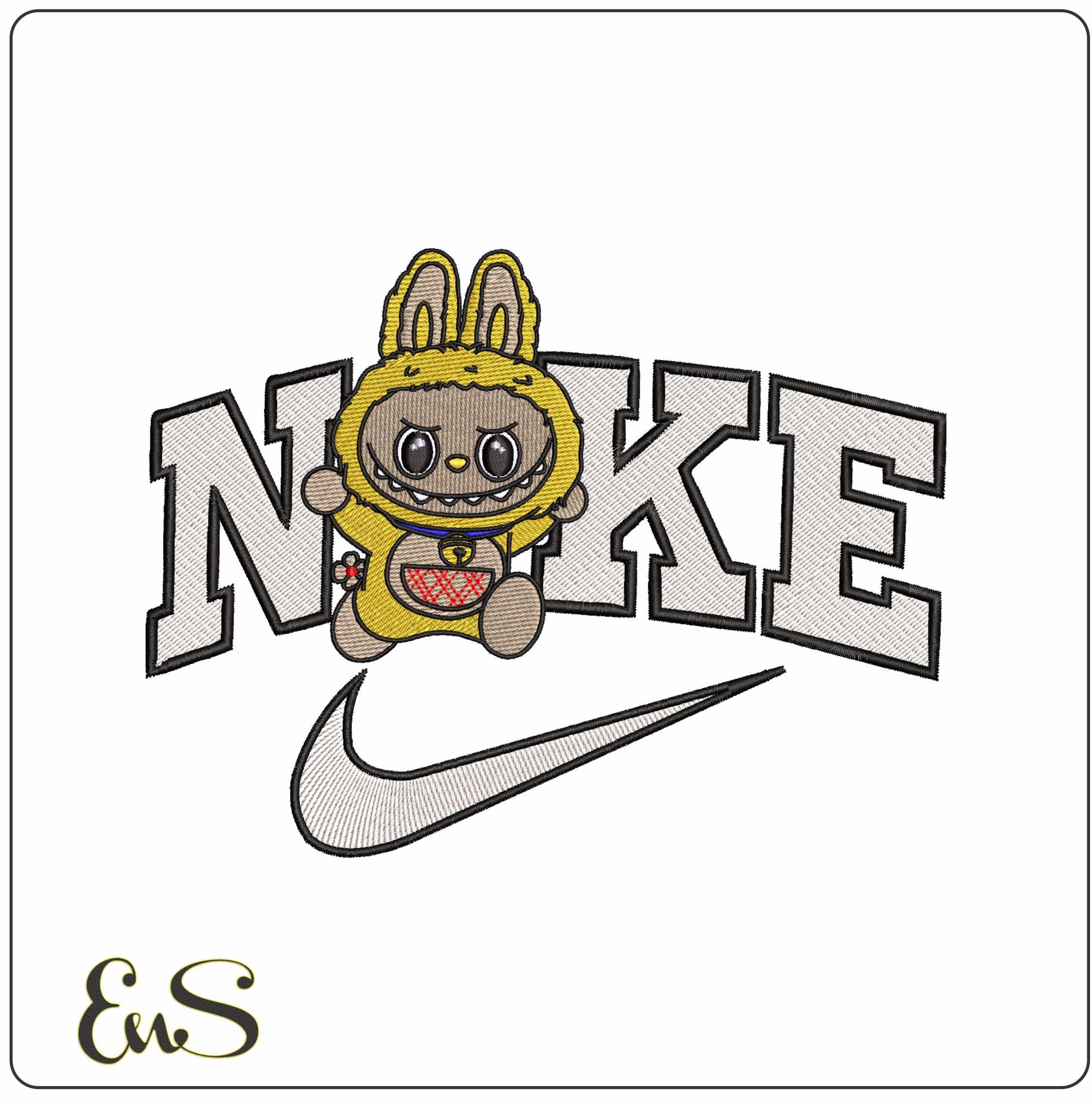 Nike Yellow Labubu Running - Elegant embroidery design file-instant download