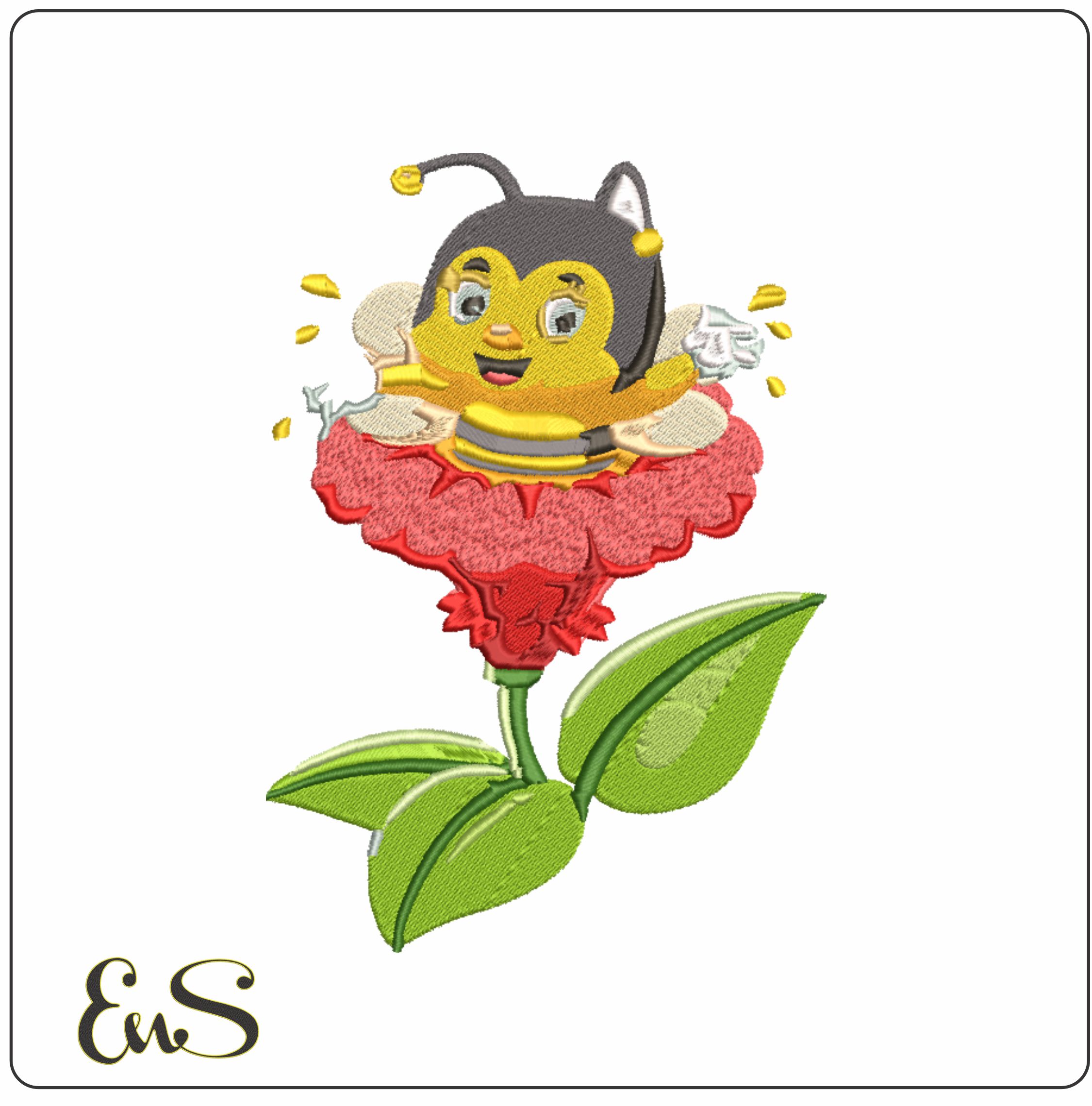 Bee and flower embroidery design Cartoon Bee embroidery design machine pattern Baby toddler embroidery file instant download in a frame
