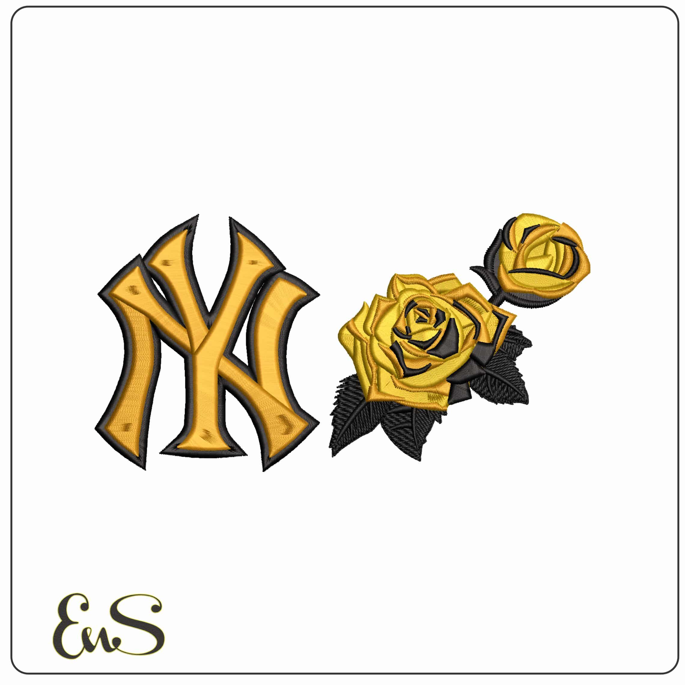 NY Yellow Black Roses - Elegant embroidery design file-instant download