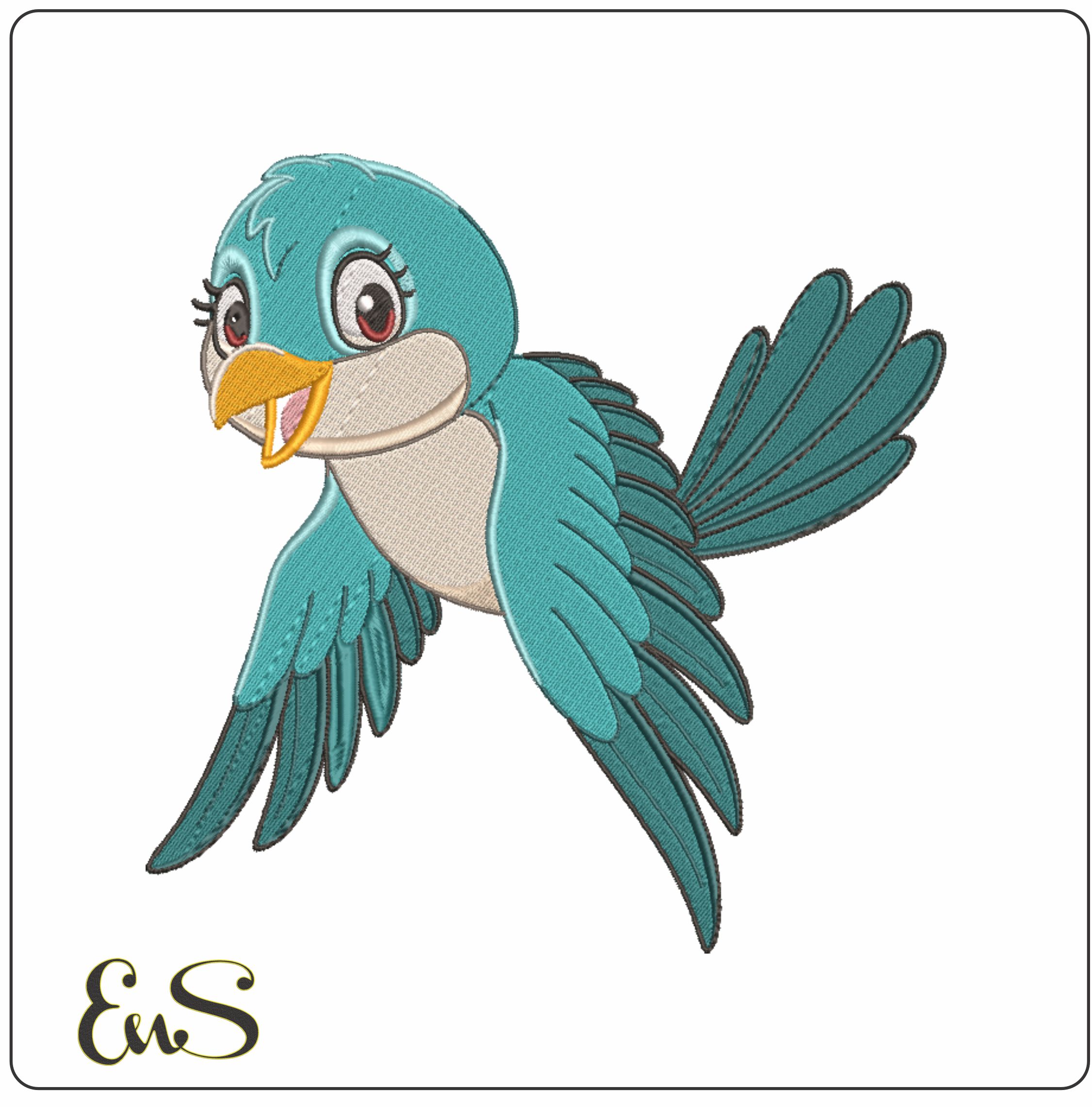 Blue Bird embroidery design - Cartoon Birdie embroidery design machine pattern Baby toddler embroidery file - instant download in a frame