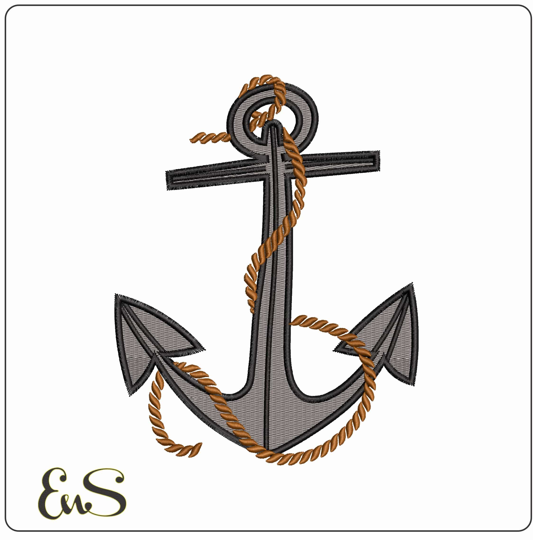 Old Silver Anchor with Rope - Elegant embroidery design file-instant download