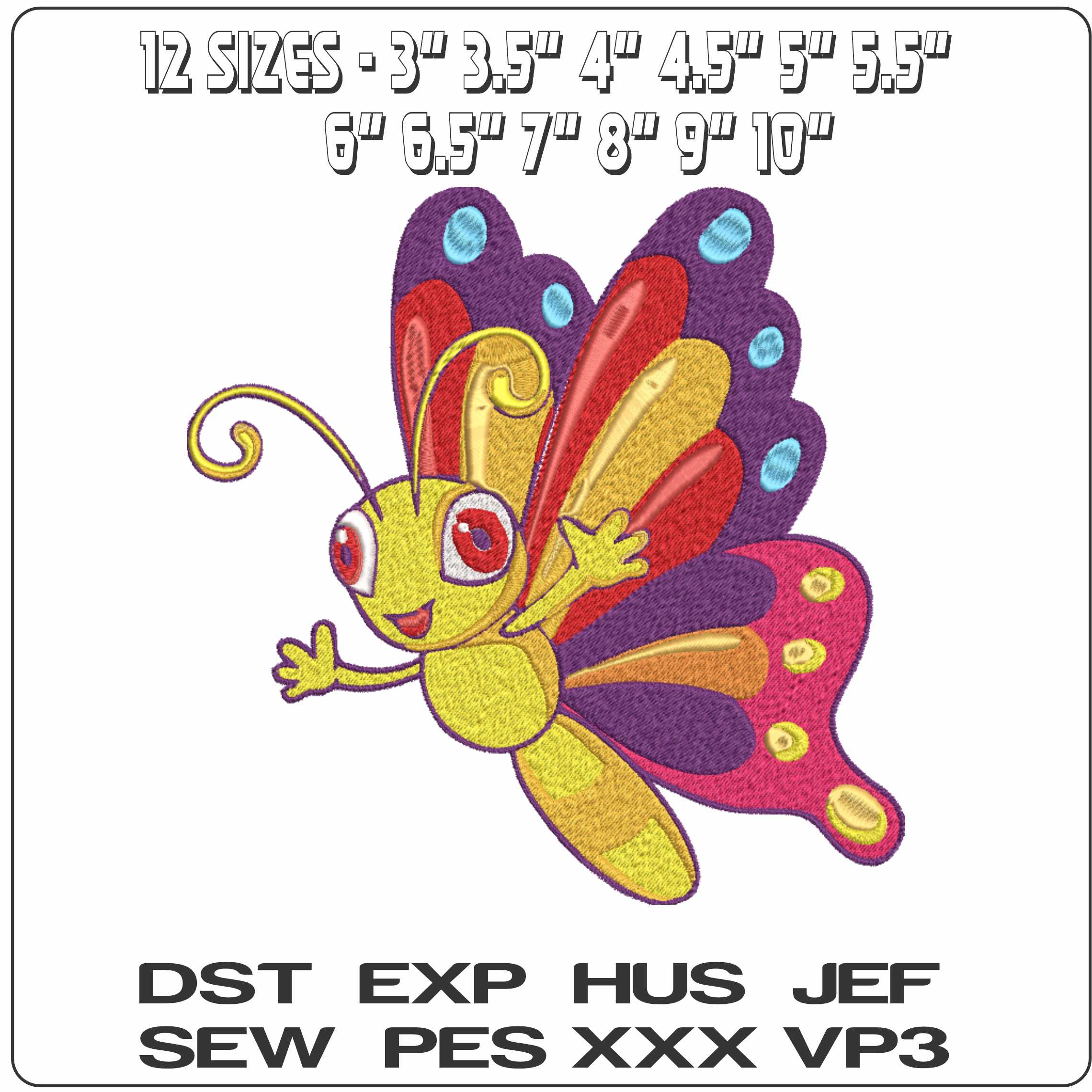 Butterfly cute embroidery design - Multicolor Butterfly embroidery design machine pattern - Baby toddler embroidery file - instant download