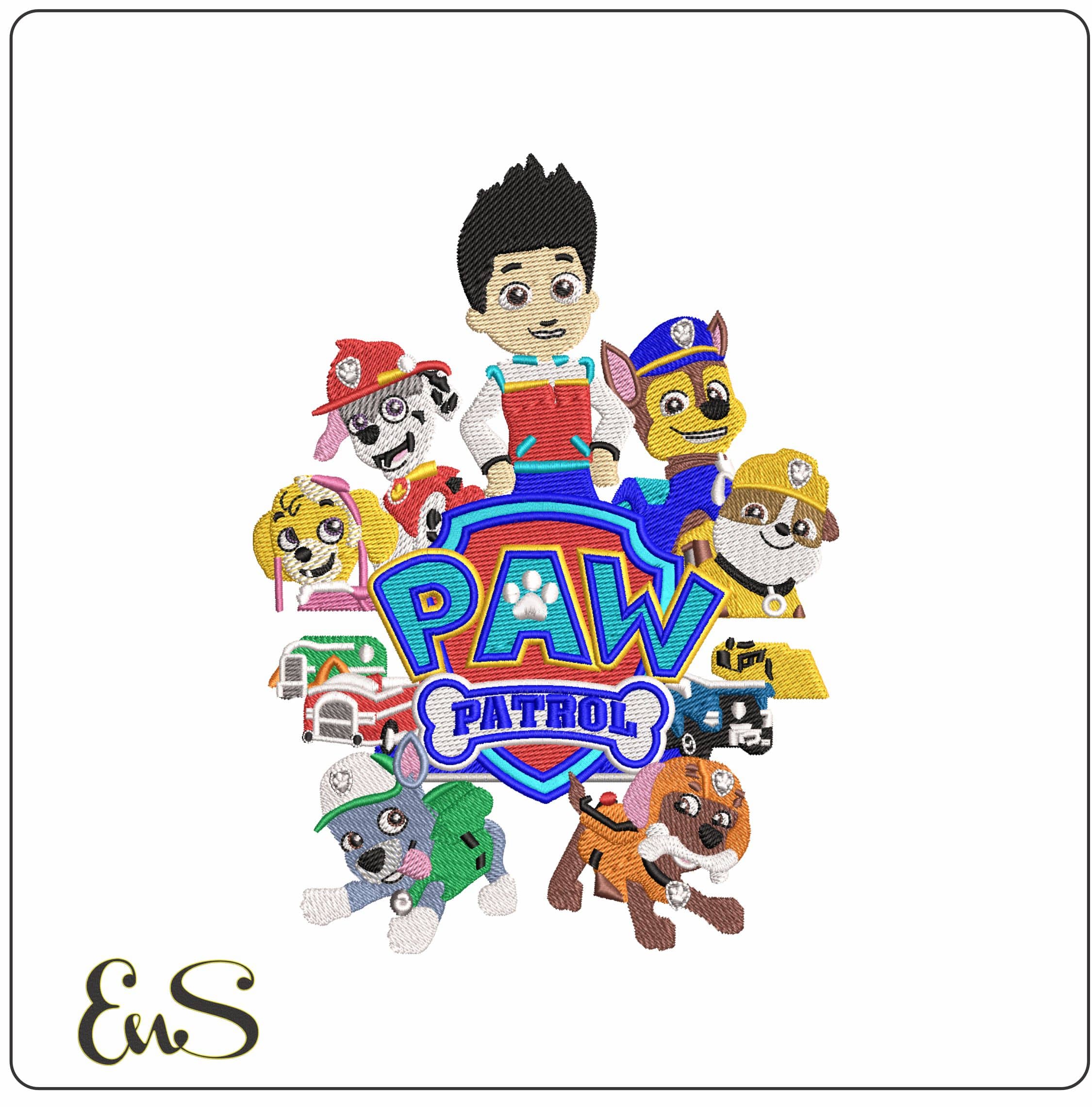Paw Patrol characters round Logo   - Elegant embroidery design file-instant download