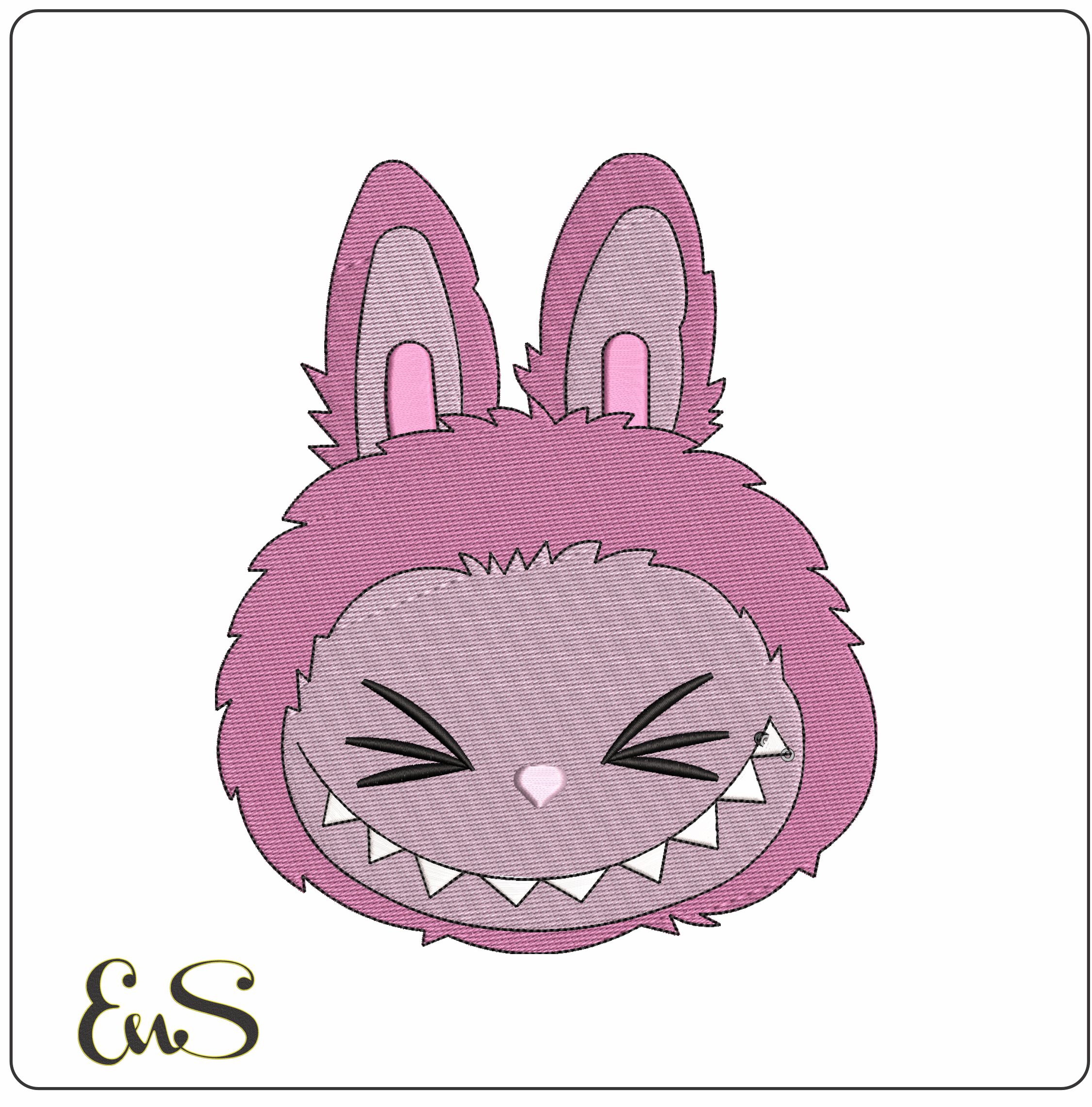 Pink Labubu Head - Elegant embroidery design file-instant download