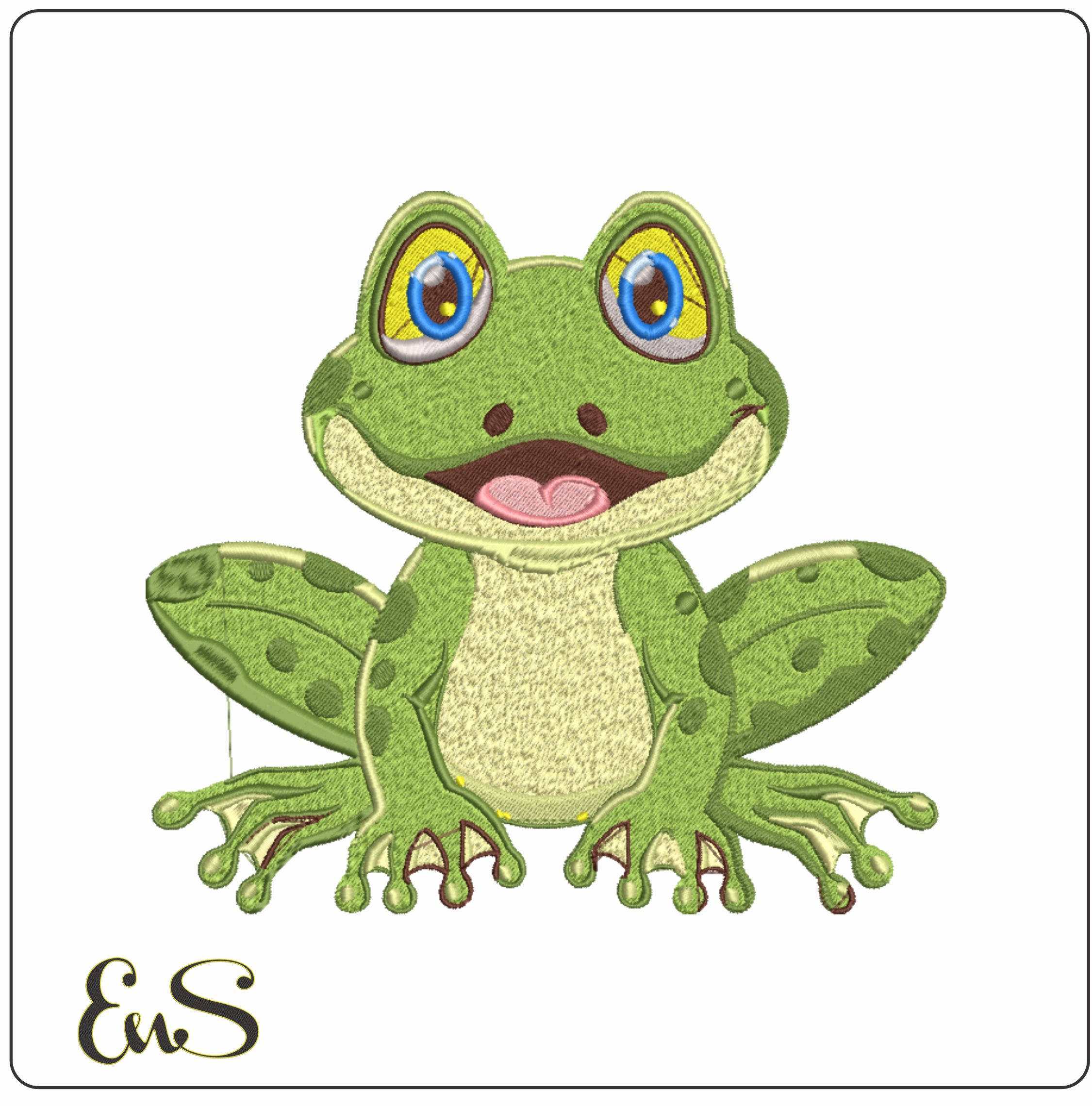 Froggie embroidery design - Cartoon Frog embroidery design machine pattern - Baby toddler embroidery file - instant download in a frame