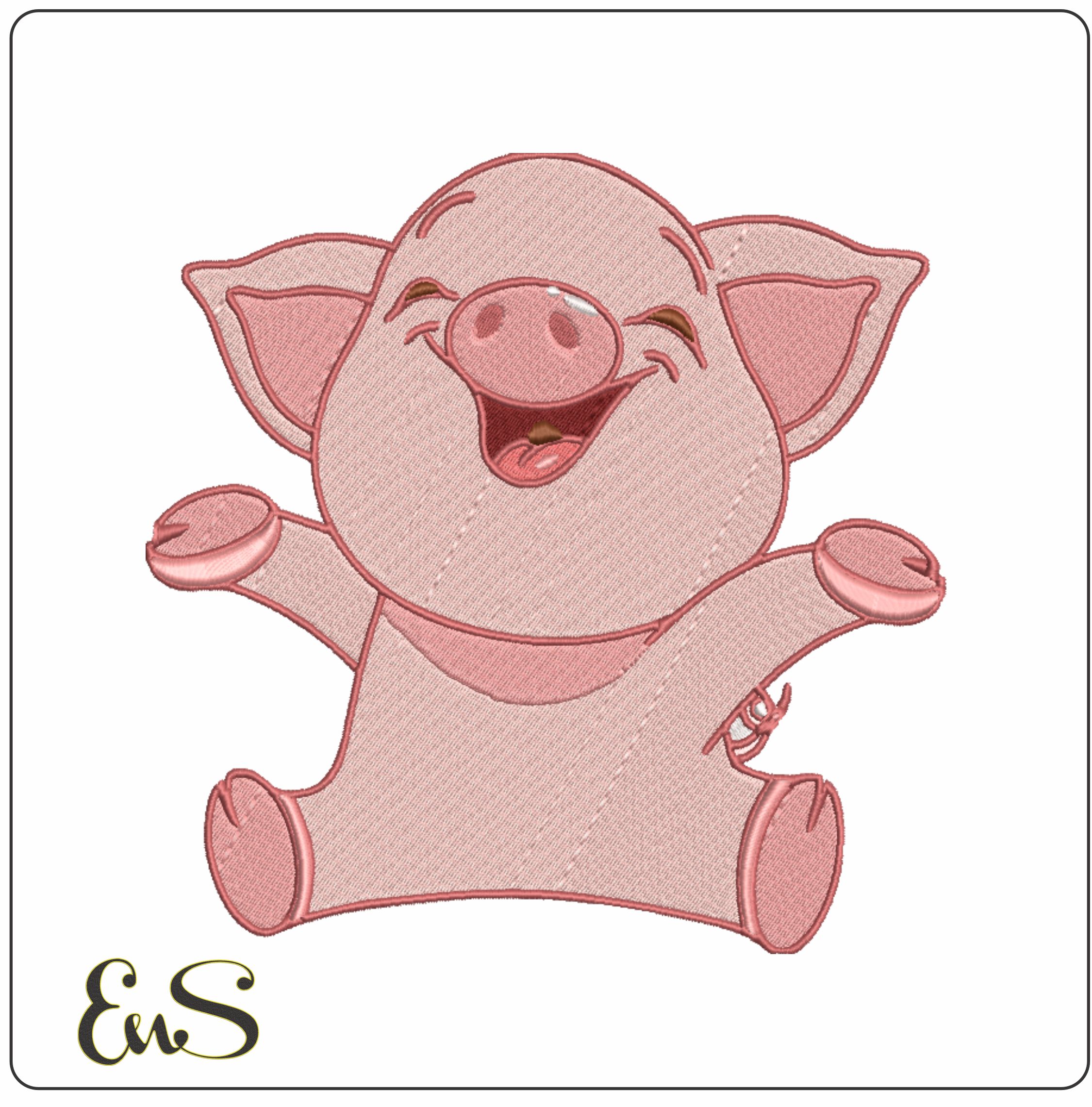 Happy Piglet embroidery design - Piggy embroidery design machine pattern - Baby toddler embroidery file - instant download Pig in a frame