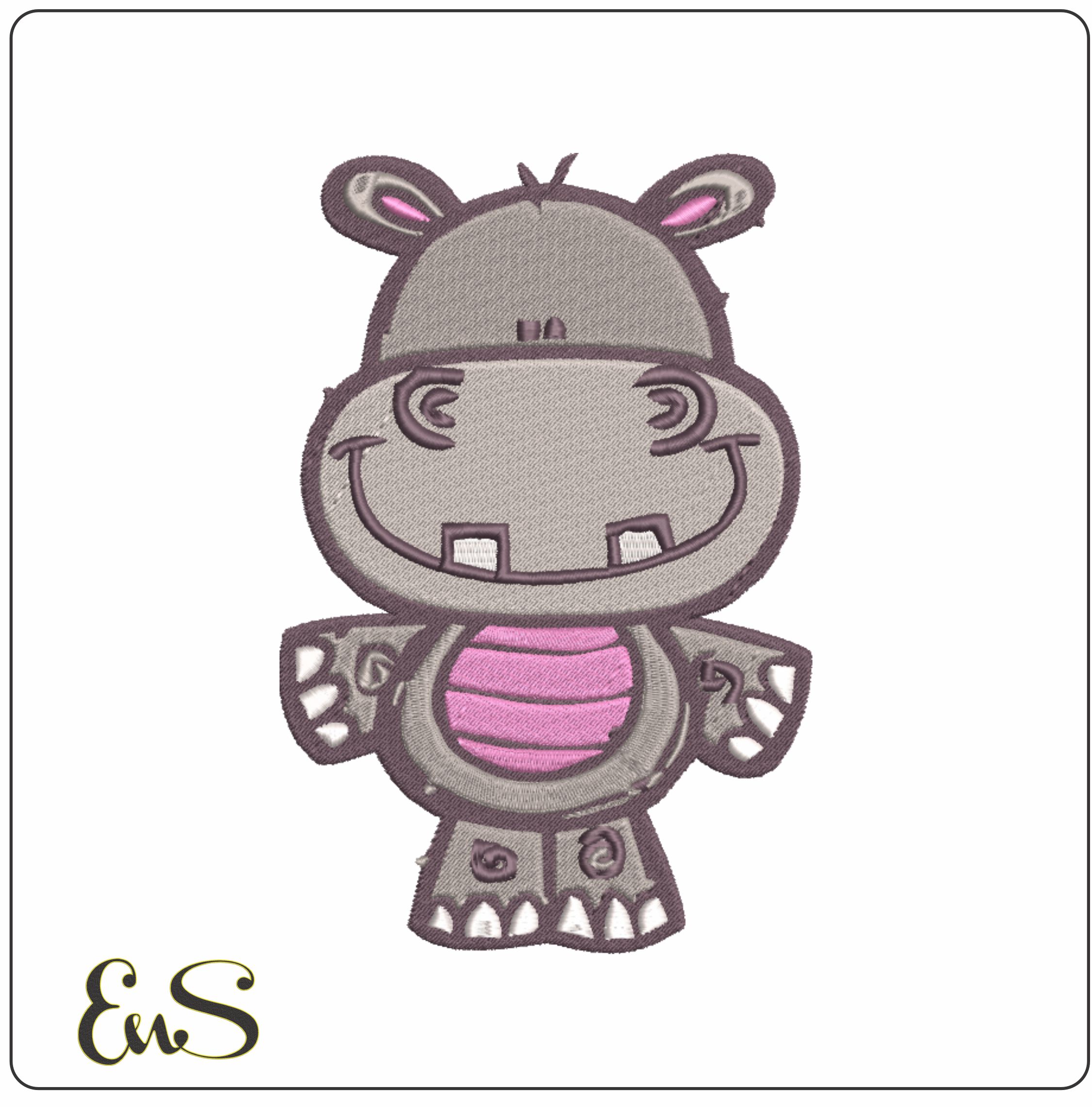 Hippo embroidery design - Hippopotamus embroidery design machine pattern - Baby toddler Infant embroidery file - instant download in frame