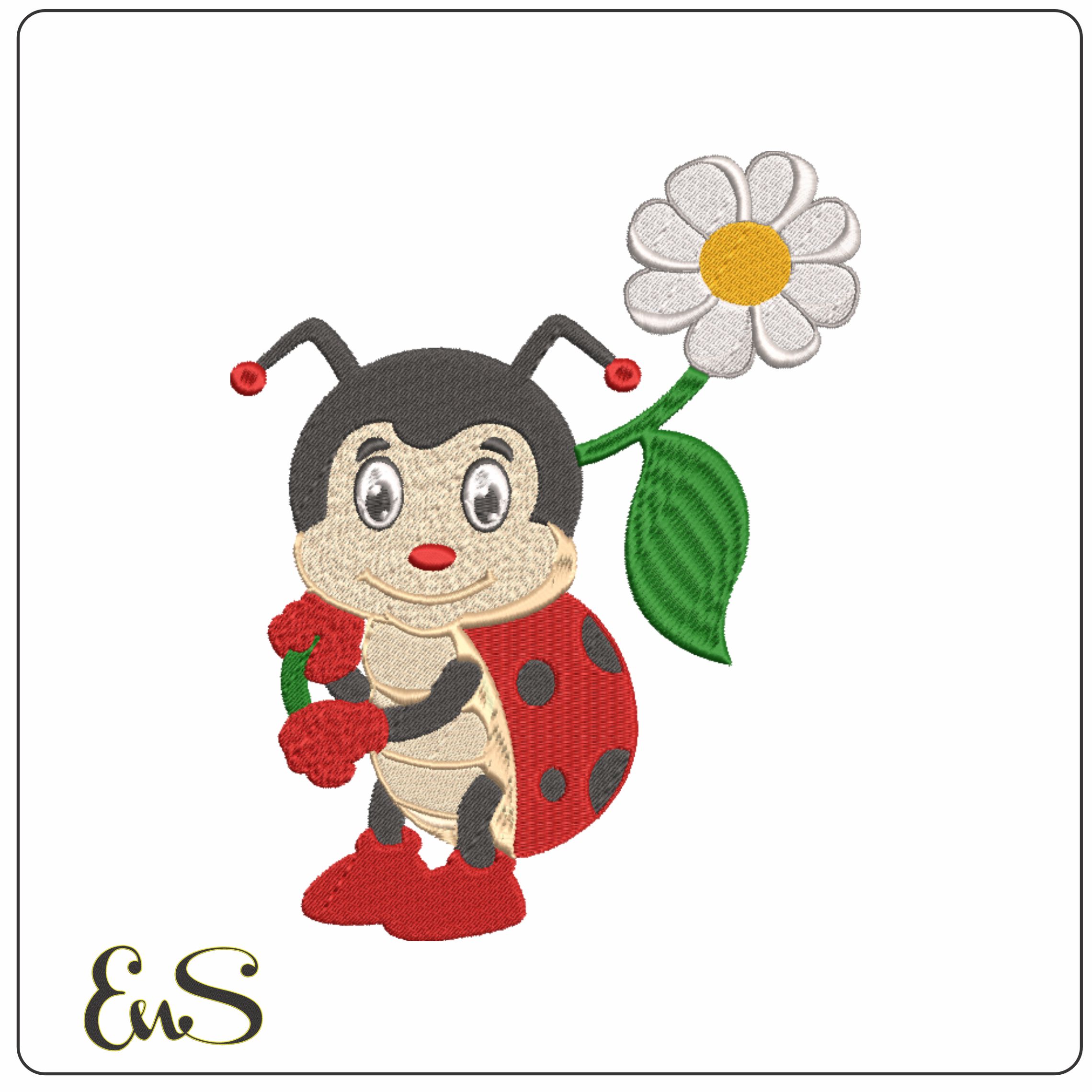 Ladybird and flower embroidery design Lady Bug embroidery design machine pattern Baby toddler embroidery file instant download in a frame