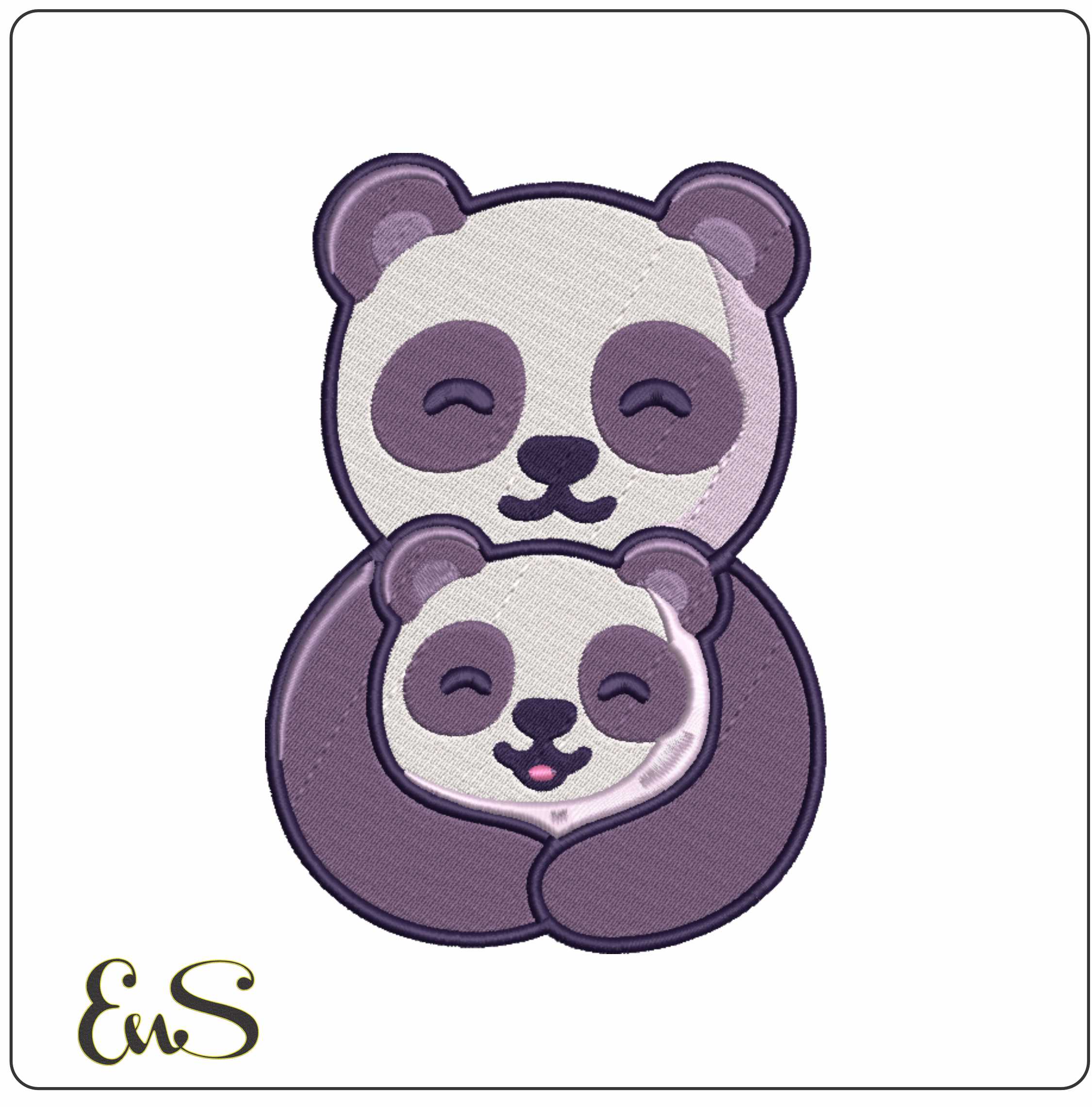 Panda Cuddle embroidery design - Cartoon Panda embroidery design machine pattern Baby toddler embroidery file instant download in a frame