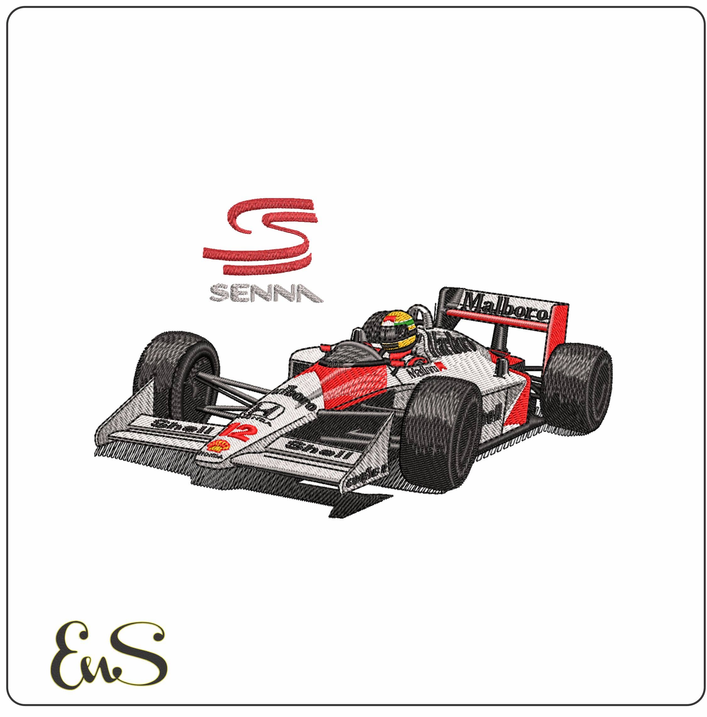 Senna MP 12 4 with Senna and S Logo  - Elegant embroidery design file-instant download