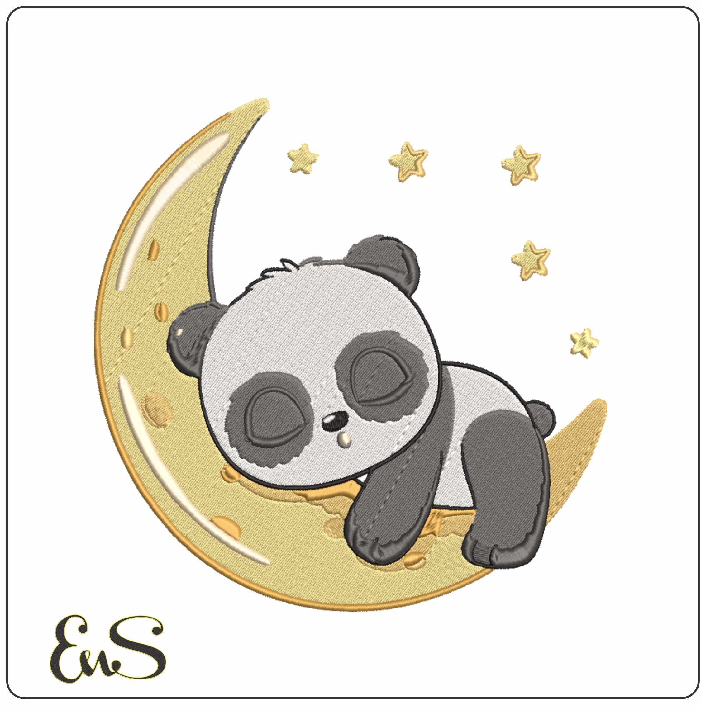 Panda moon embroidery design - Cartoon Panda embroidery design machine pattern Baby toddler embroidery file - instant download in a frame