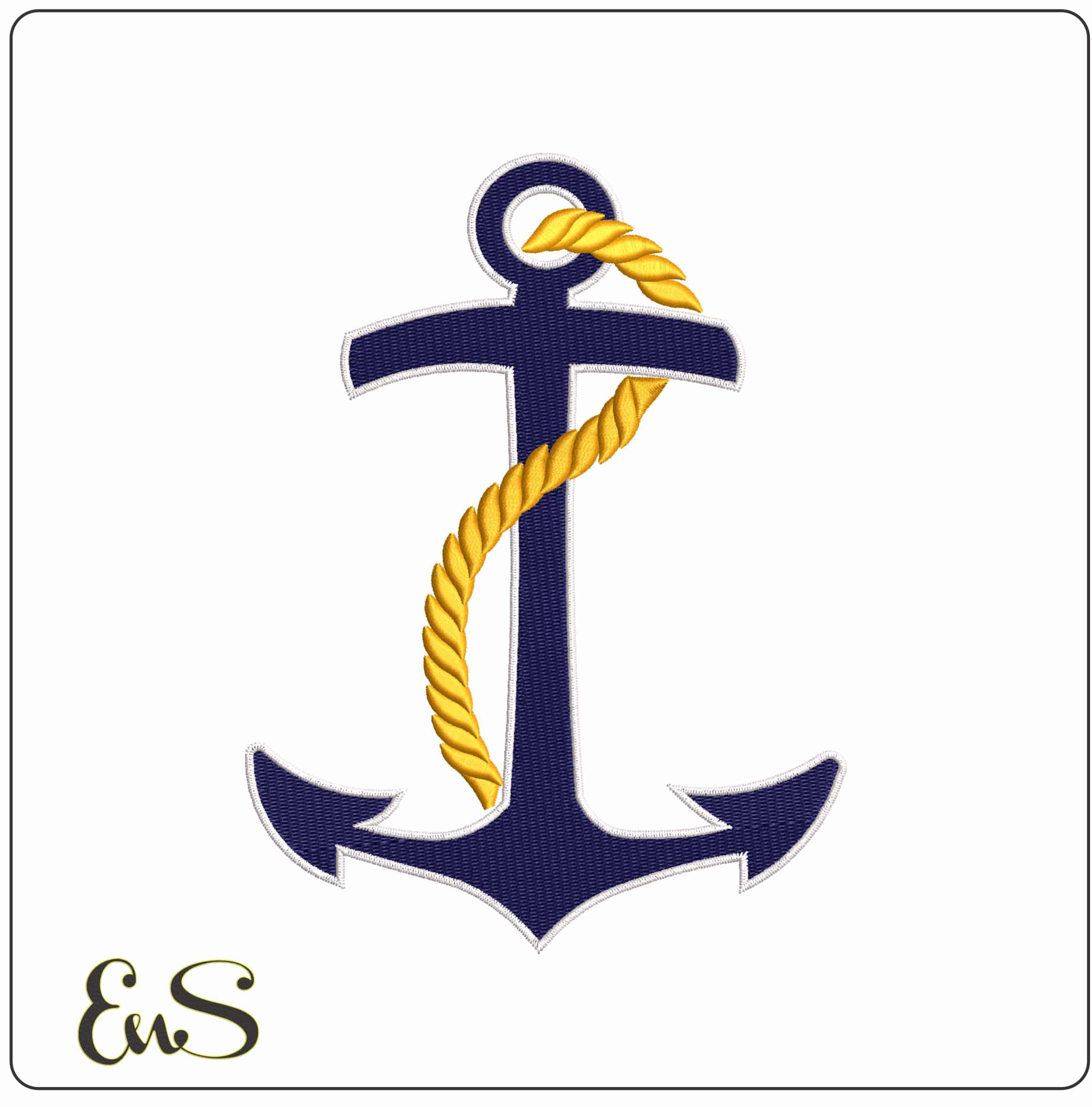 Silver Anchor with Rope - Elegant embroidery design file-instant download