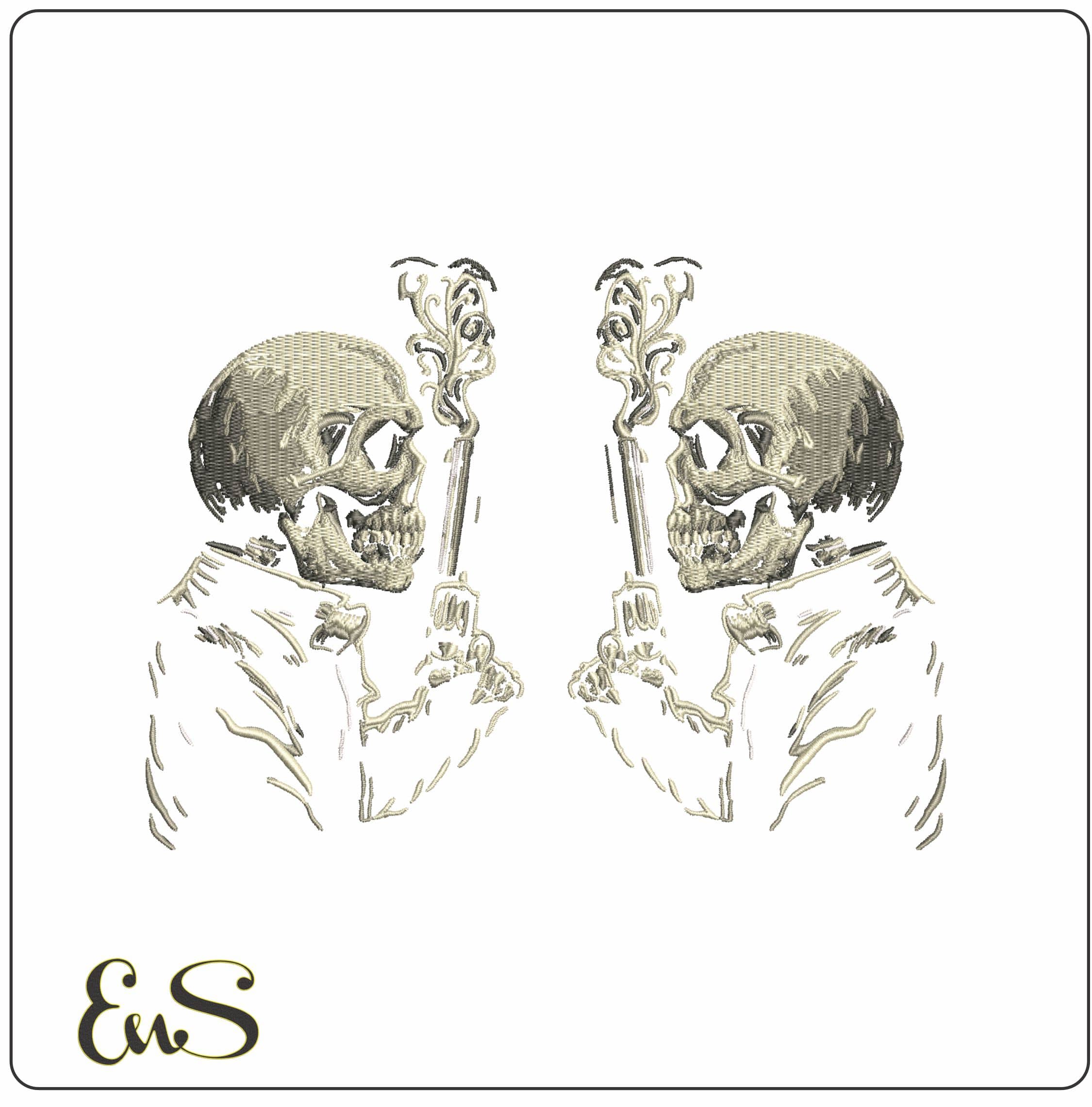Skeleton with Pistols - Elegant embroidery design file-instant download