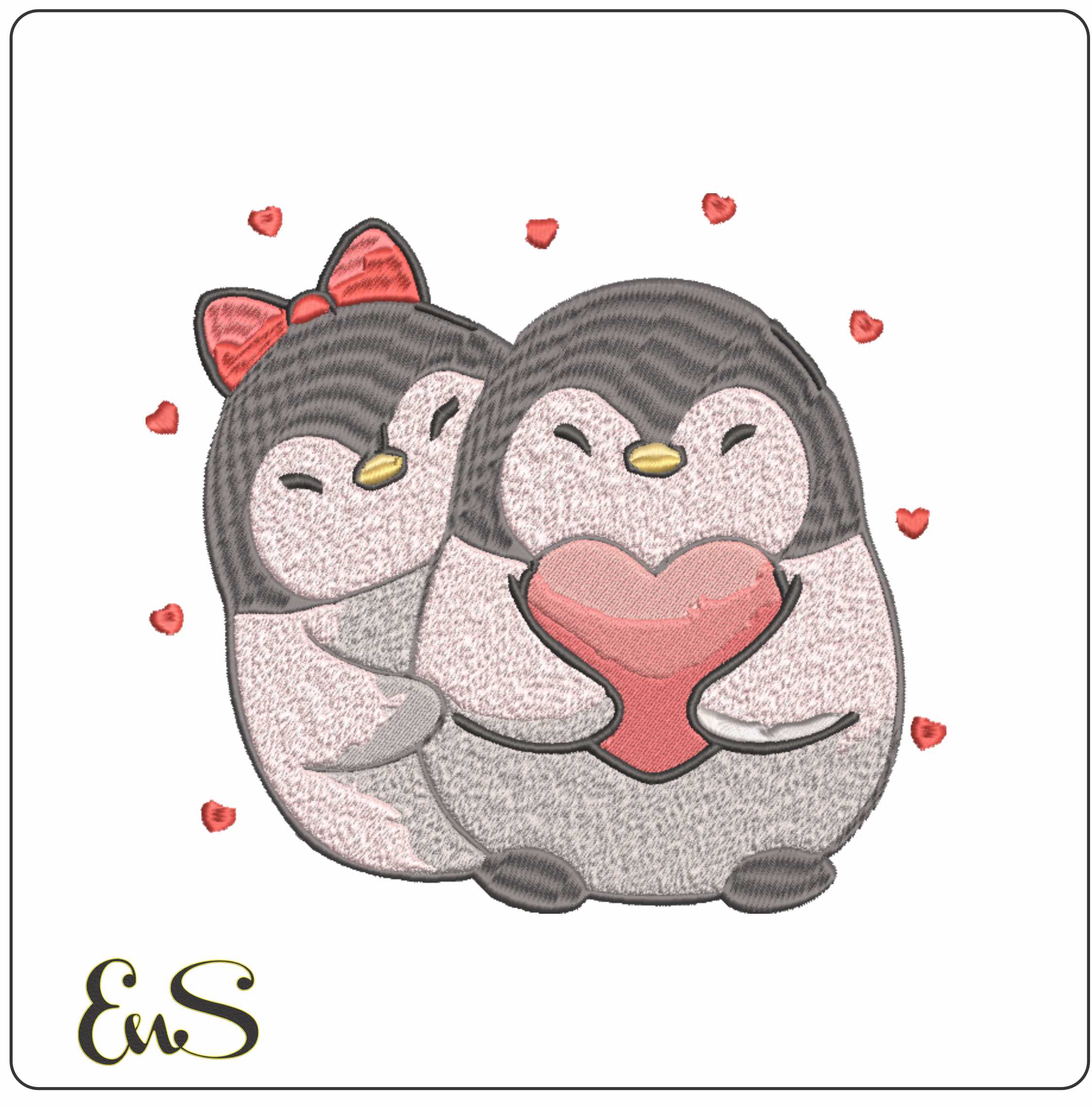 Penguin Cuddle embroidery design - Cartoon Love embroidery design machine pattern Baby toddler embroidery file instant download in frame