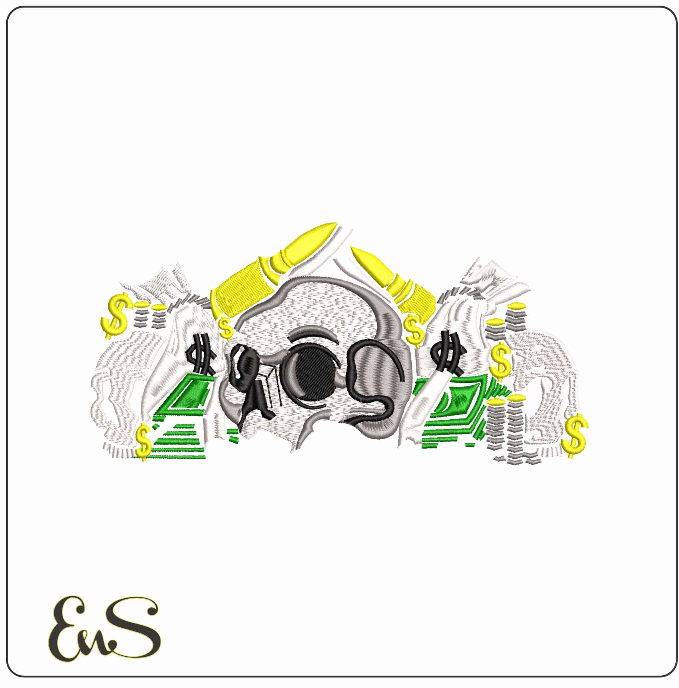 Skulls Bullets and Money - Elegant embroidery design file-instant download