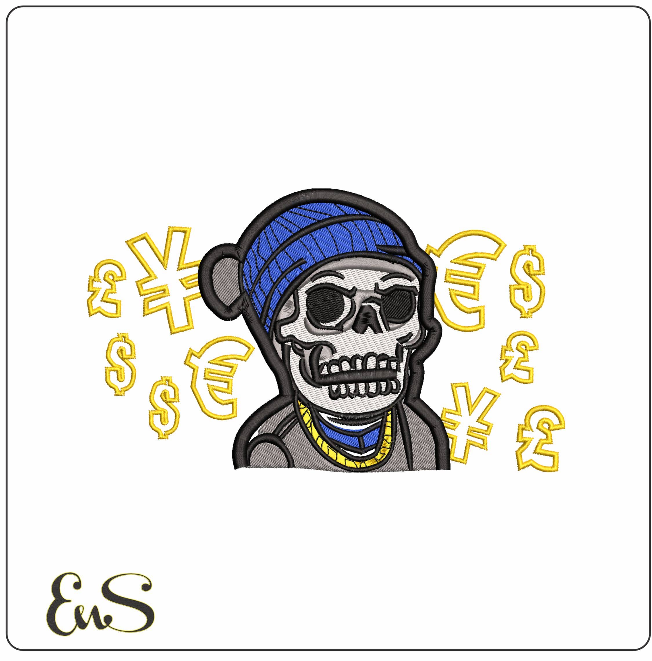 Skulls In Beannie Money Signs - Elegant embroidery design file-instant download