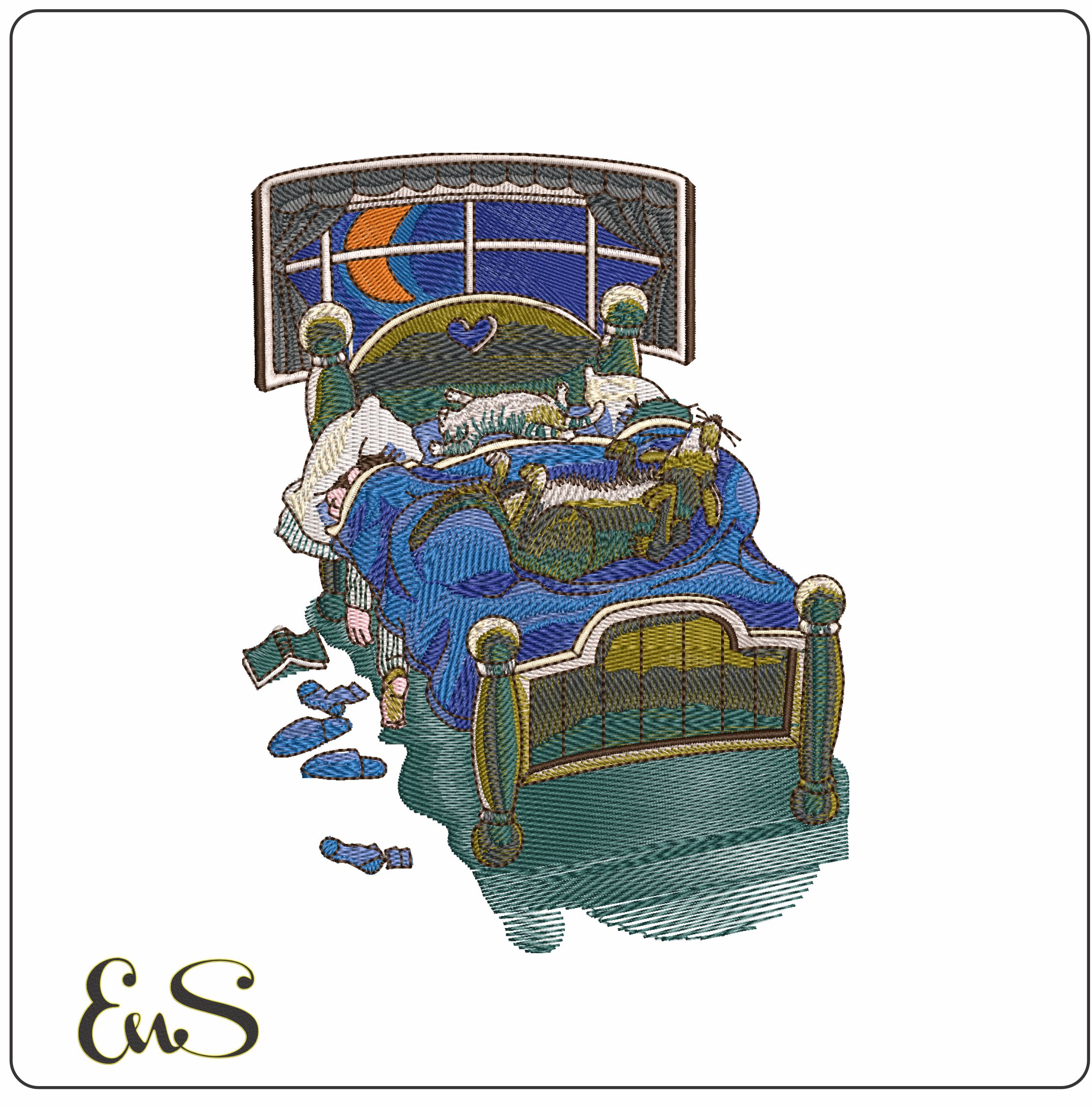 Sleeping dog and cat  - Elegant embroidery design file-instant download