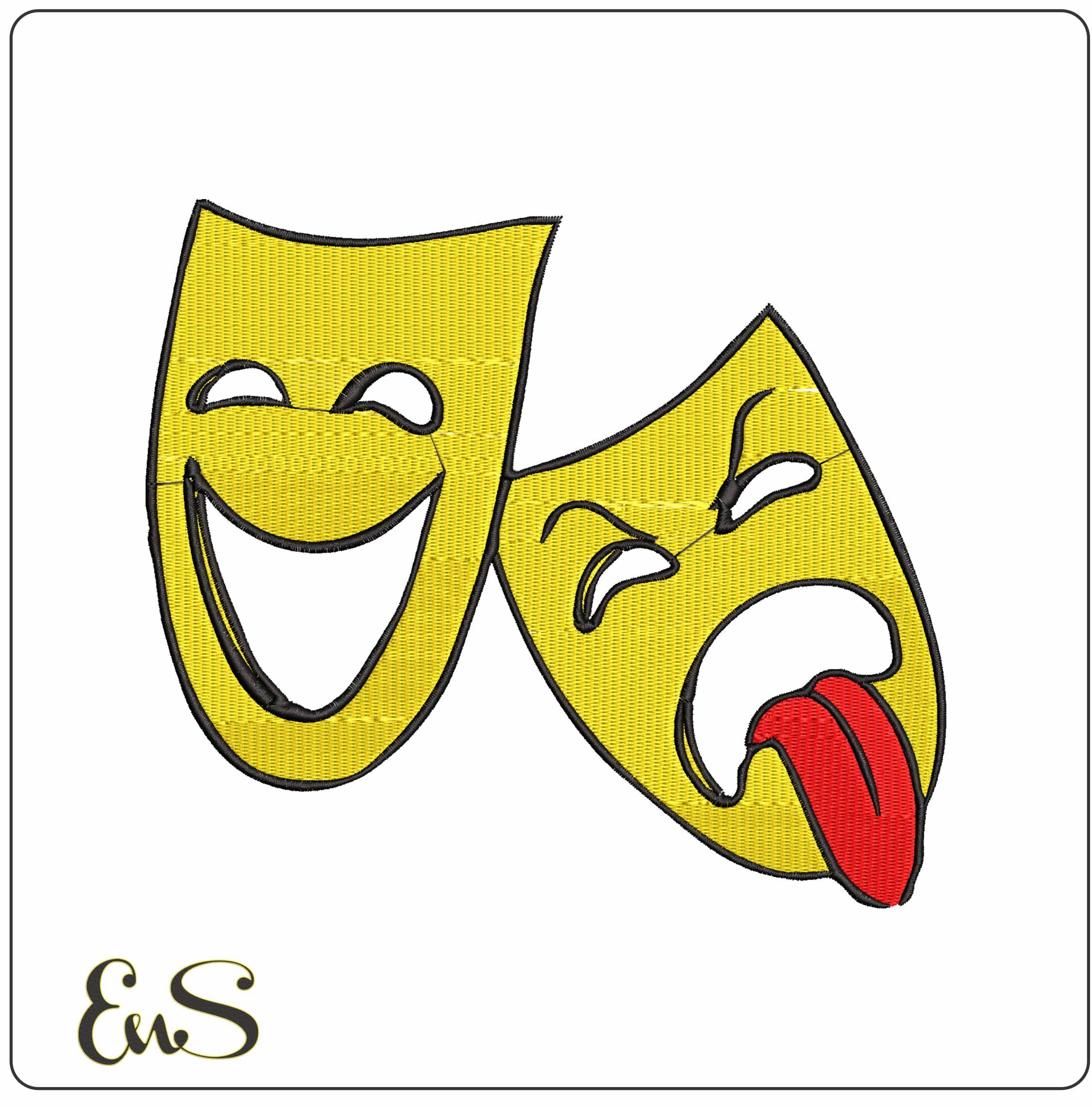 Smiling and Sad Mask - Elegant embroidery design file-instant download